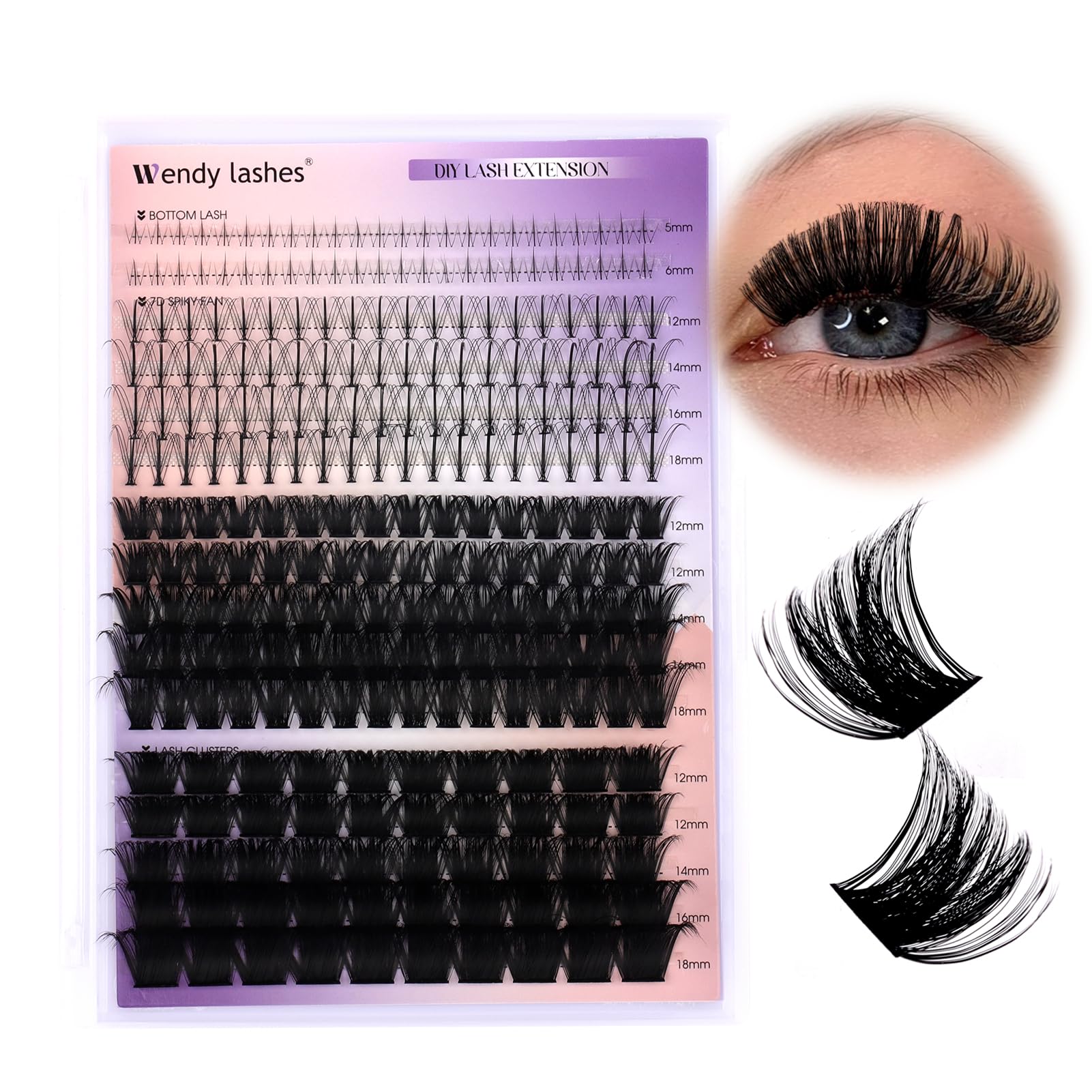 Lash Clusters With Bottom Lashes 356PCS 100D/200D Multi-types Fluffy Lash Clusters C/D Curl Wispy Individual Lashes Spike Volume