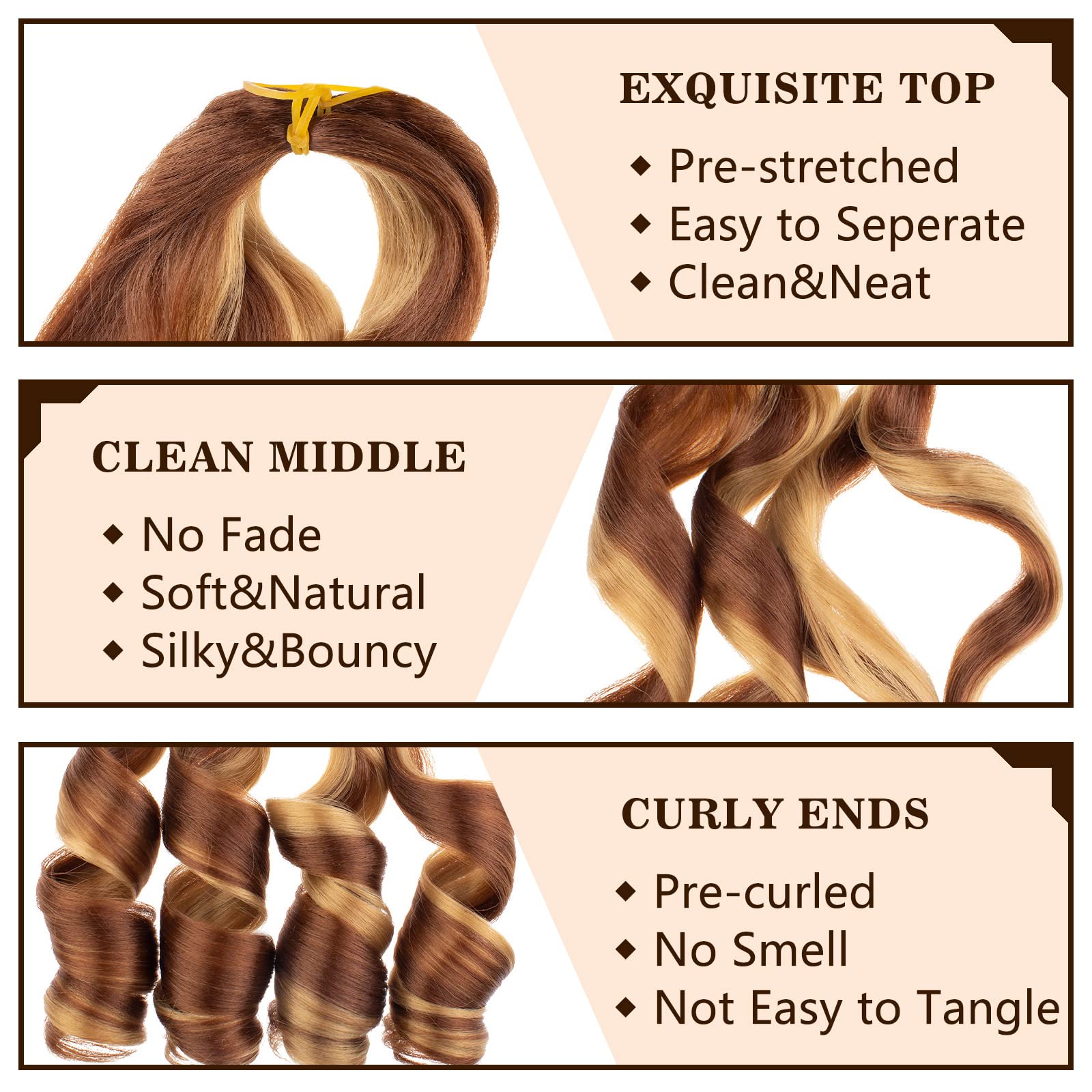 COOKOO 9 Packs Pre Stretched French Curls Bouncy Braiding Hair 22 Inch Mix Blond and Brown Spiral Curls Braid Hair with Curly En