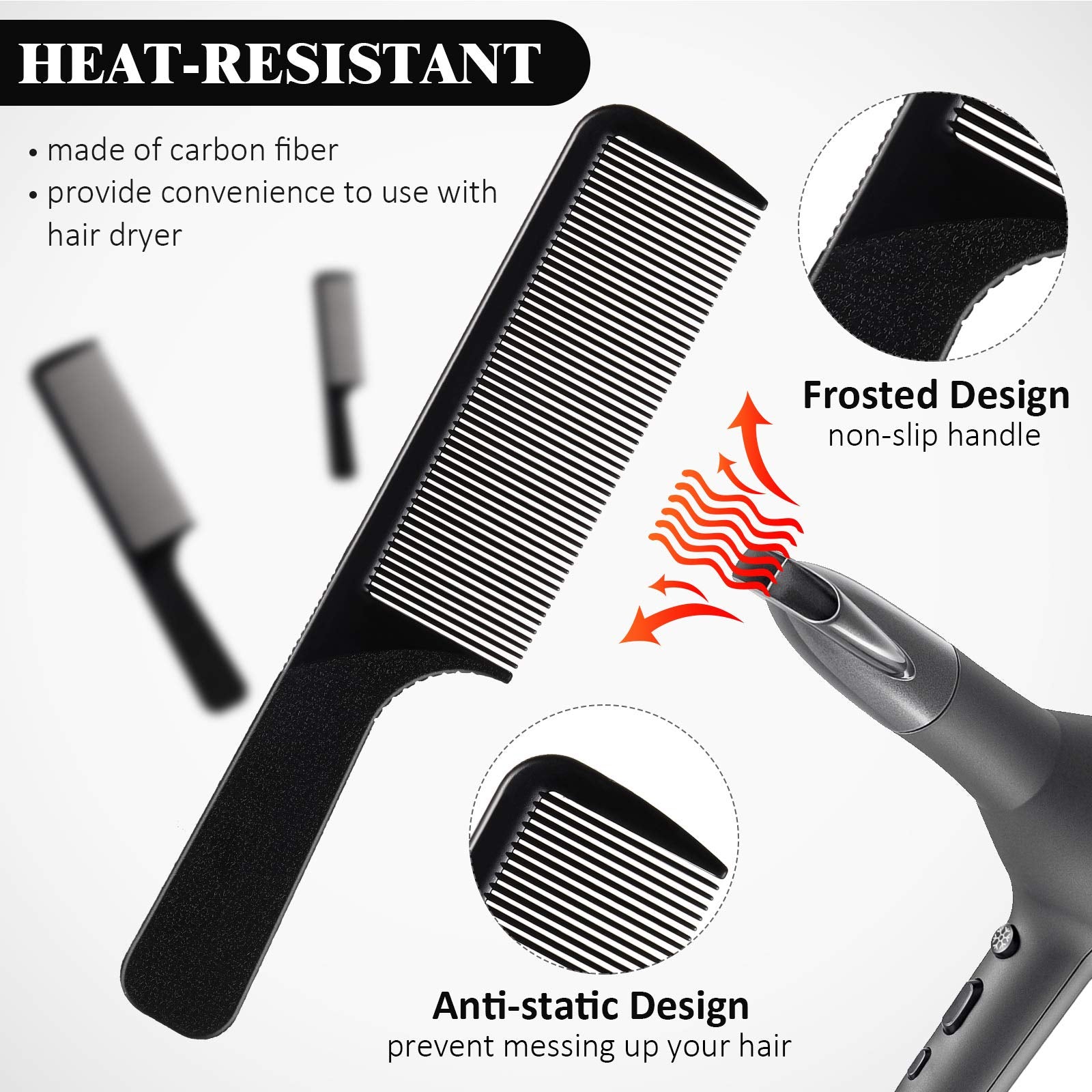 5 Pieces Hair Cutting Comb Barber Comb Hair Styling Combs Fine Teeth Carbon Comb Set Anti Static Heat Resistant Hairdressing Tap