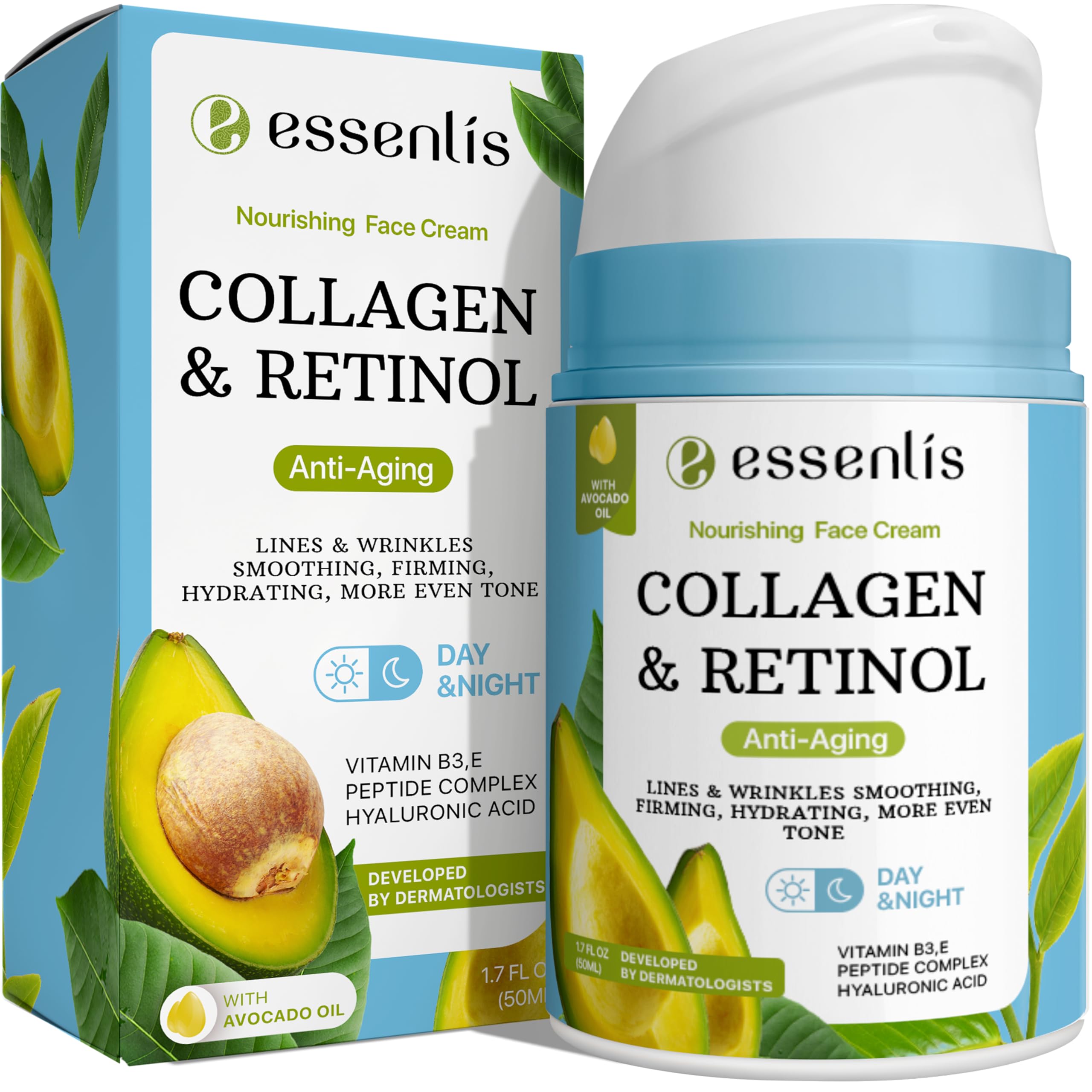 Face Moisturizer Collagen Cream, Anti Aging Face Cream with Retinol Hyaluronic Acid Vitamin B, Day & Night Anti-Wrinkle Moisturi