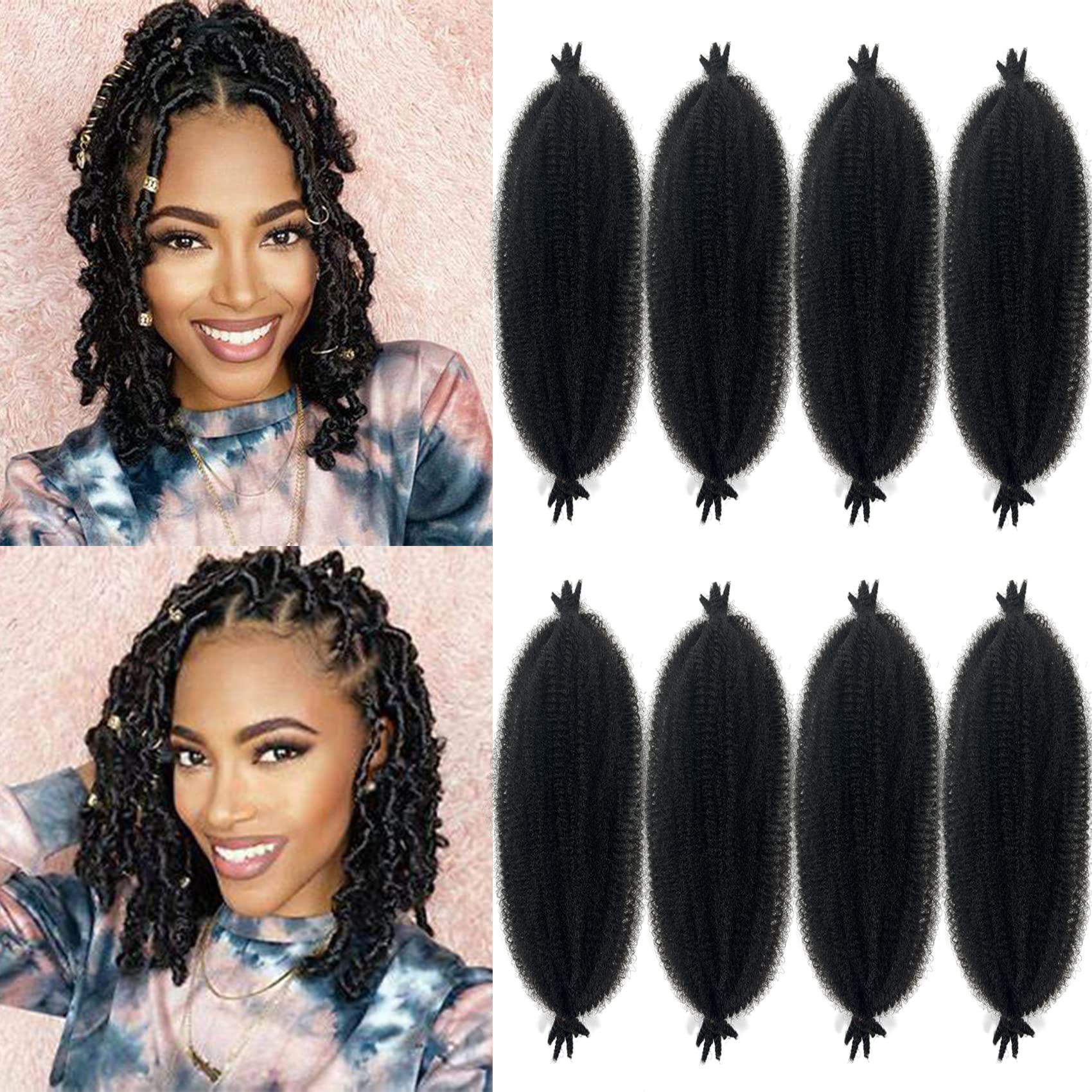 16 Inch Marley Twist Braiding Hair 8 packs Pre-Separated Springy Afro Twist Hair Extension Kinky Afro Twist Crochet Hair Braids