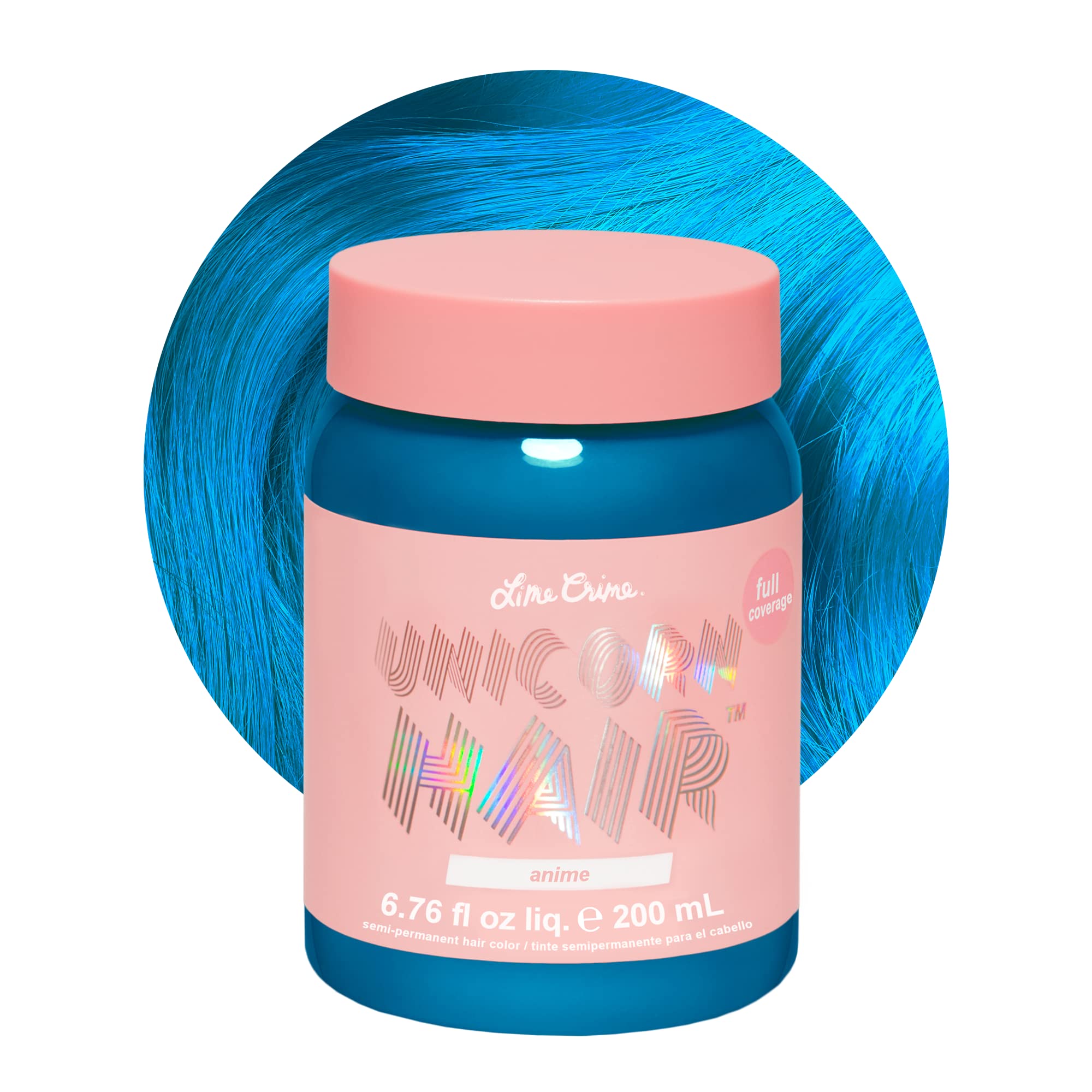 Lime Crime Unicorn Hair Dye Full Coverage, Anime (Candy Blue) - Vegan and Cruelty Free Semi-Permanent Hair Color Conditions & Mo
