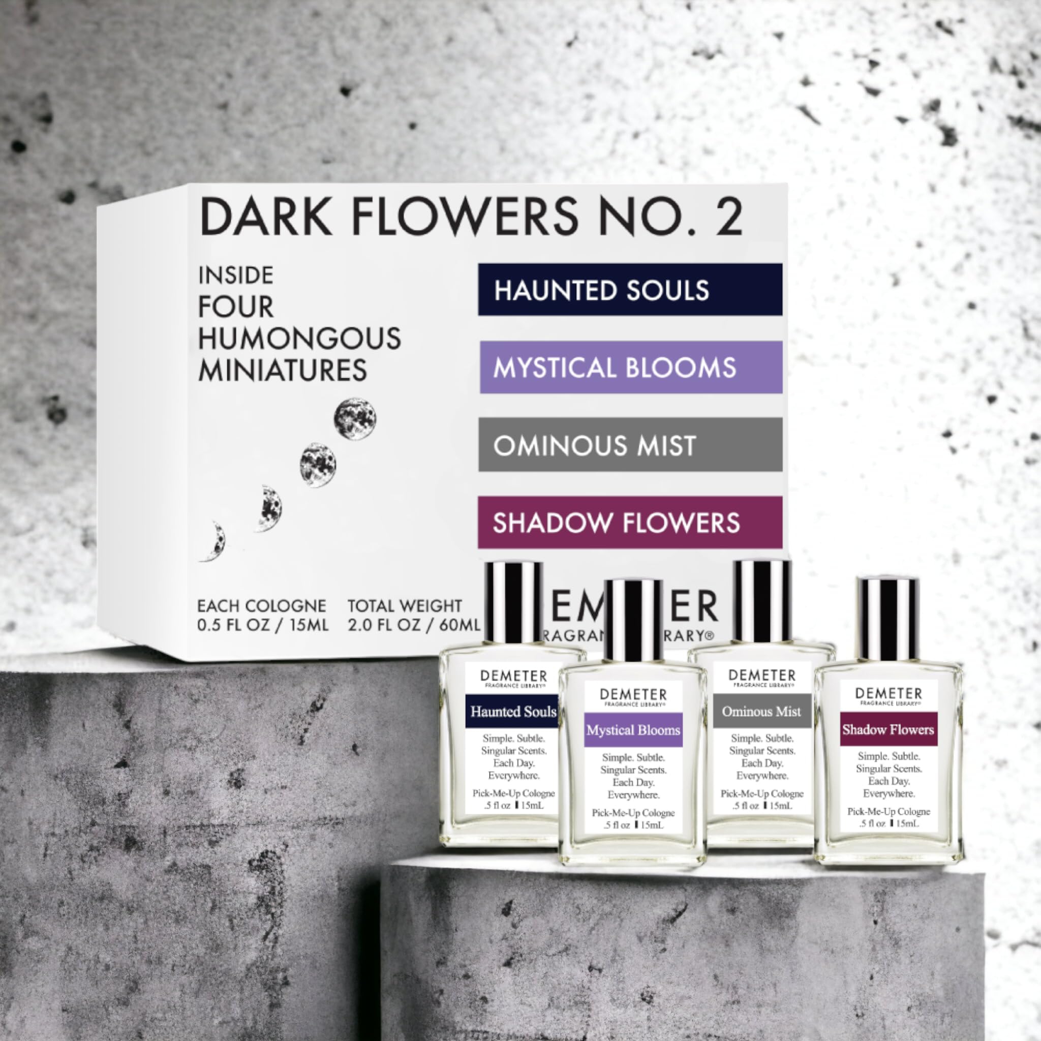 Demeter Dark Flowers No. 2 Humongous Miniature Set Of 4 Colognes, Haunted Souls - Mystical Blooms - Shadow Flowers - Ominous Mis