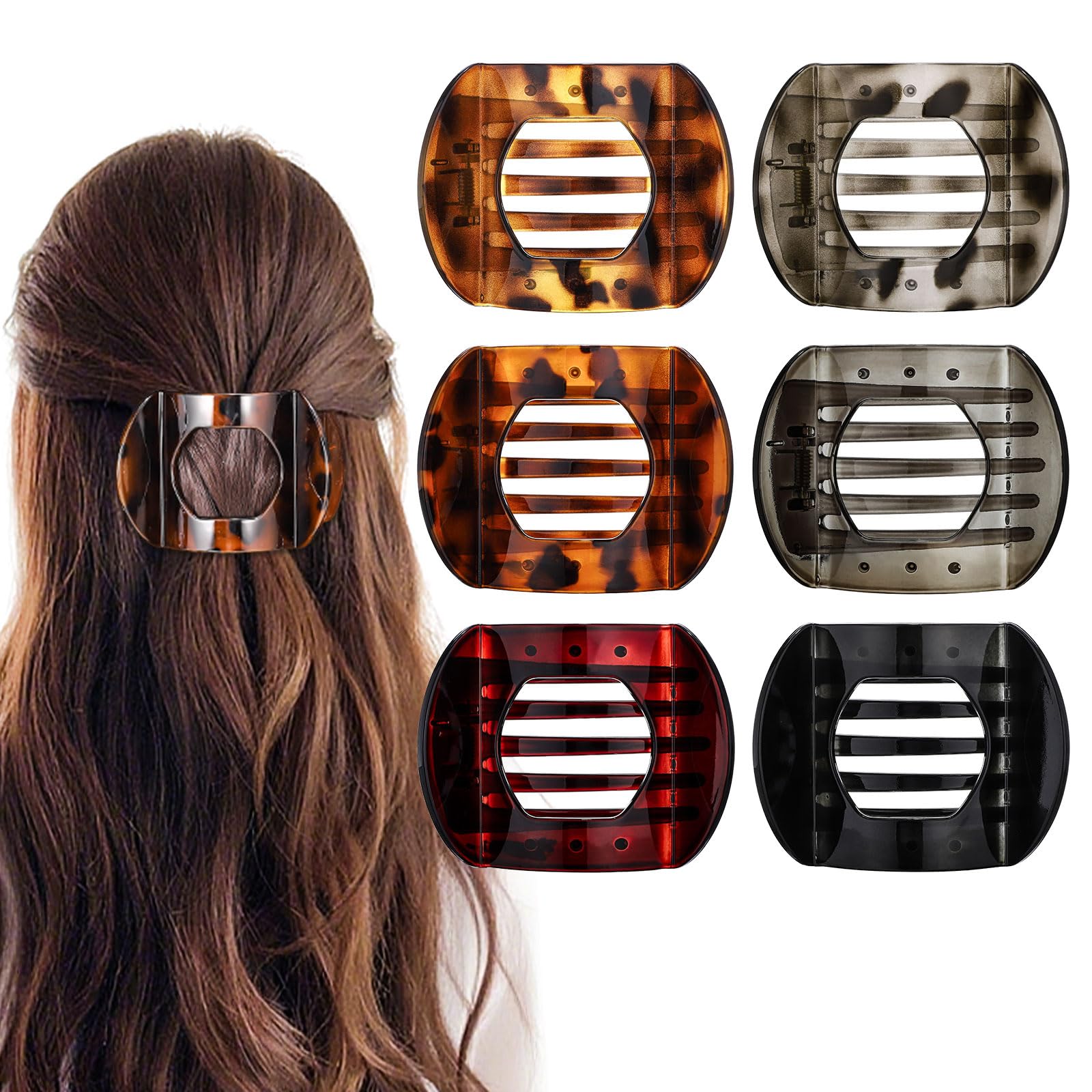 Obeoby 6 PCS Flat Hair Clips, Medium Flat Claw Clips French Hair Barrettes Accessories for Women Girls (Tortoiseshell)