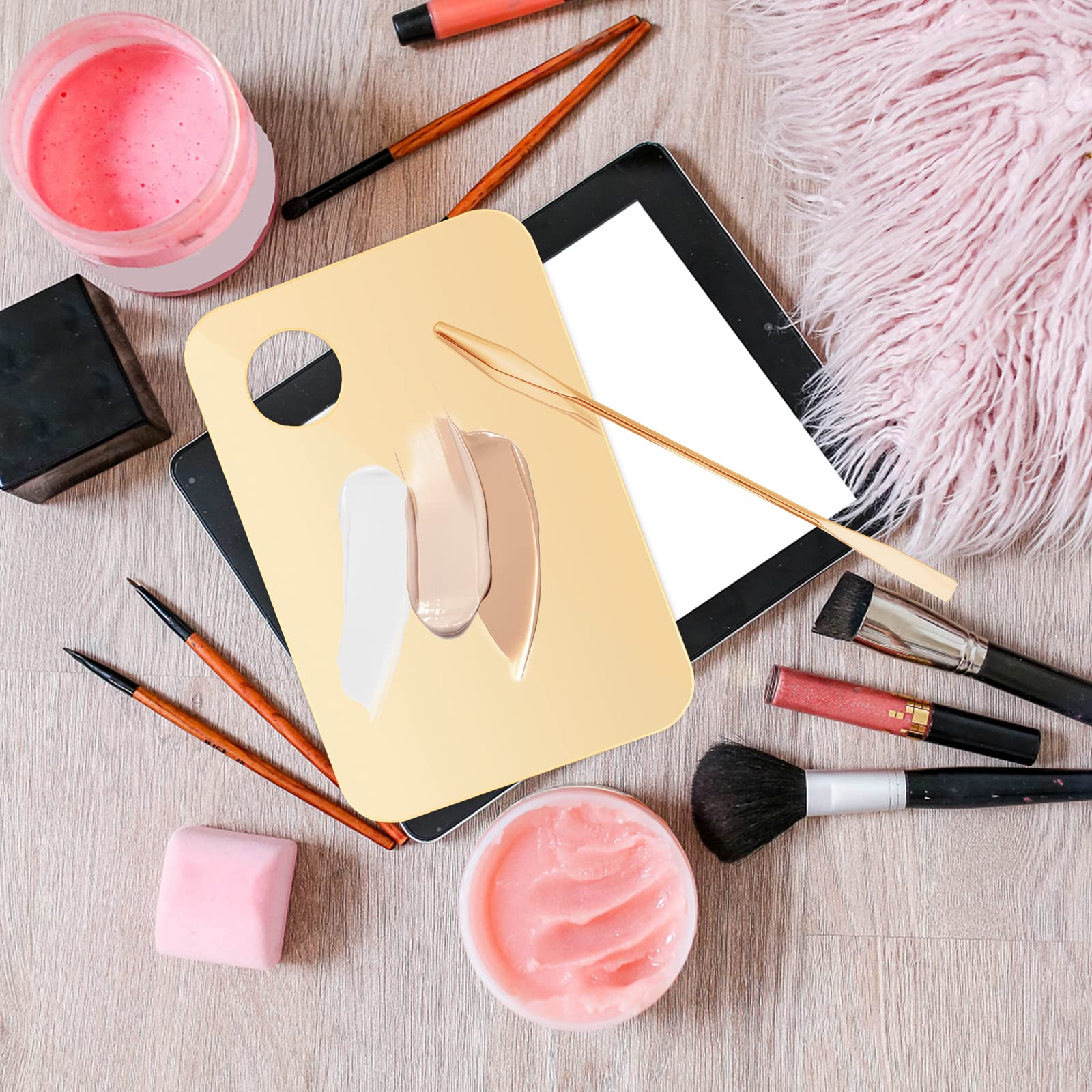 2Pcs Acrylic Makeup Mixing Palette with 2 Pcs Makeup Spatula, Foundation Mixing Tray Cosmetic Palette Mixer Makeup Palette for F