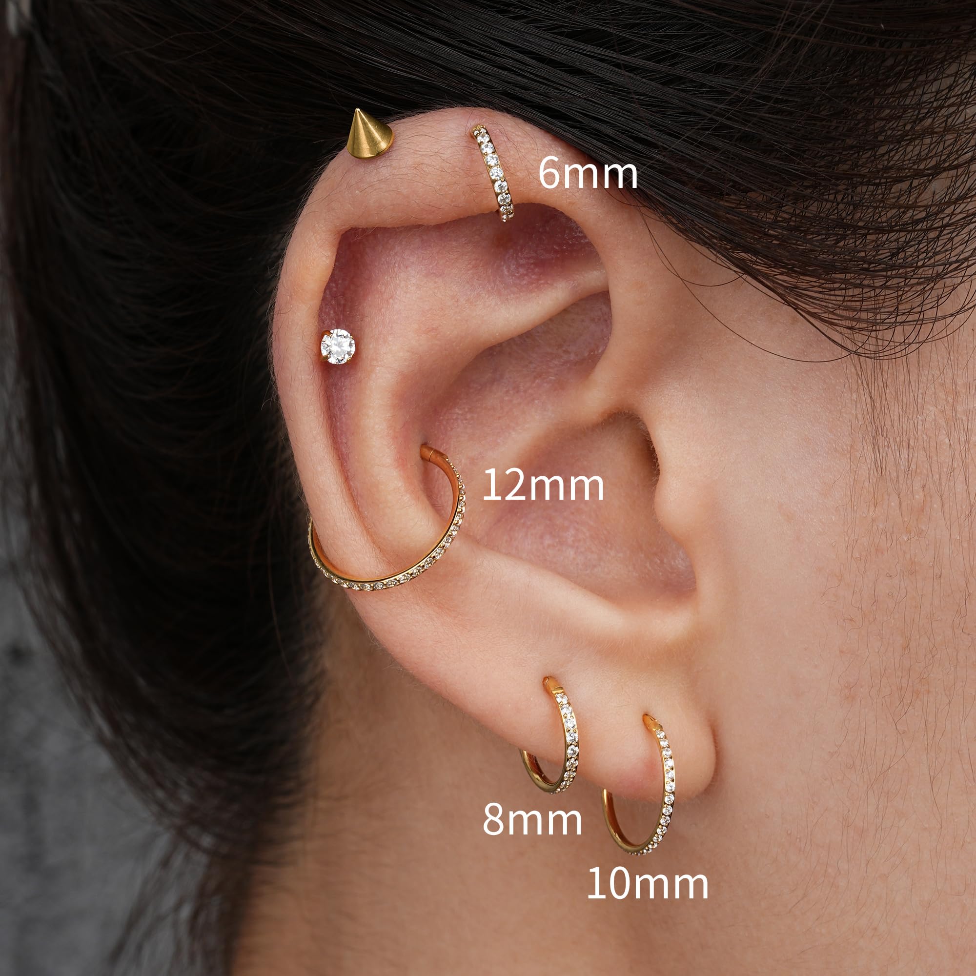FINE4U 16G 8mm Helix Piercing Jewelry Hoop Gold - ASTM F136 Titanium Helix hoop Earrings for Women, Forward Helix Piercing, Cart