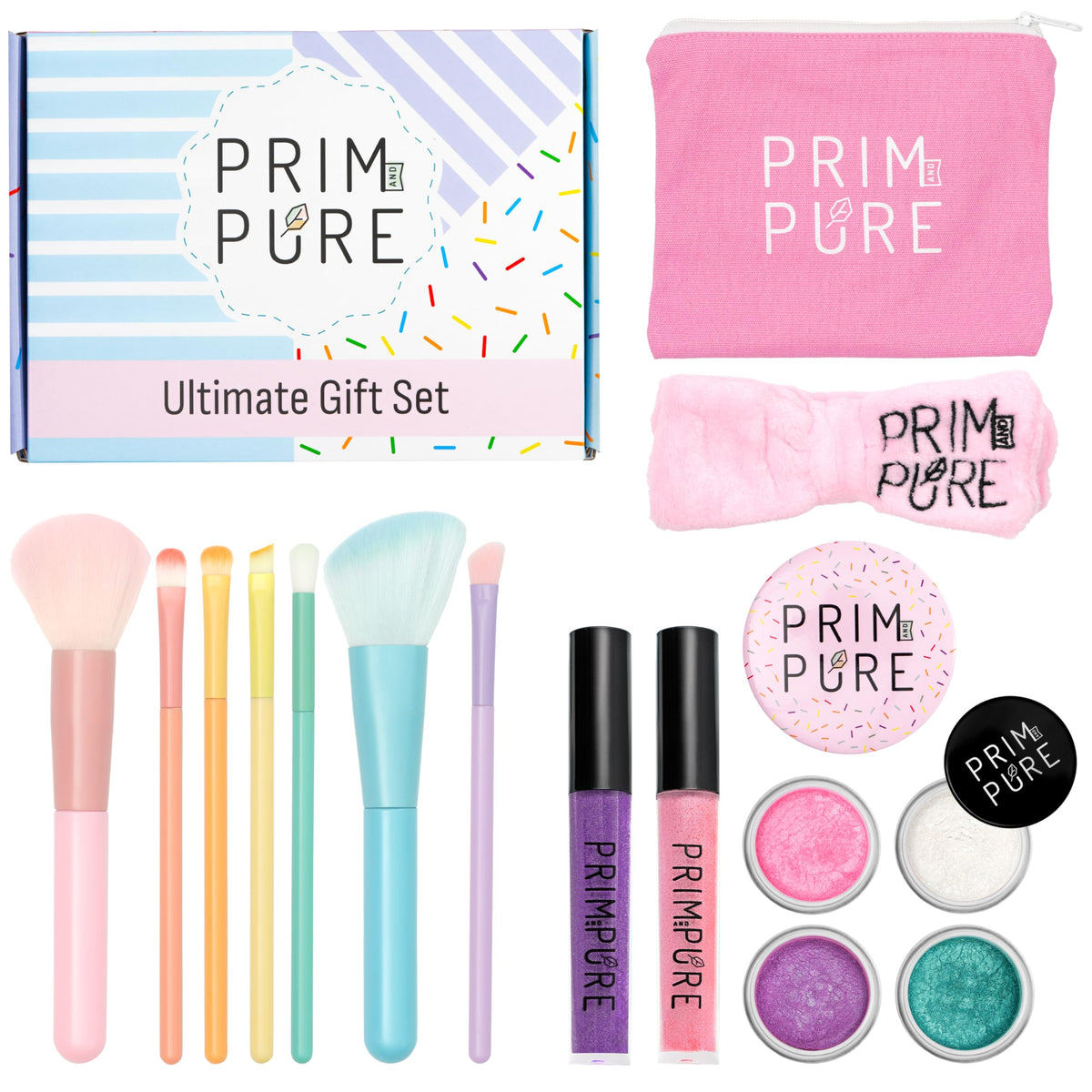 Prim and Pure Ultimate Mineral Kids Makeup Gift Set | Perfect for Play Dates & Birthday Parties | Kids Safe Eyeshadow Makeup - M