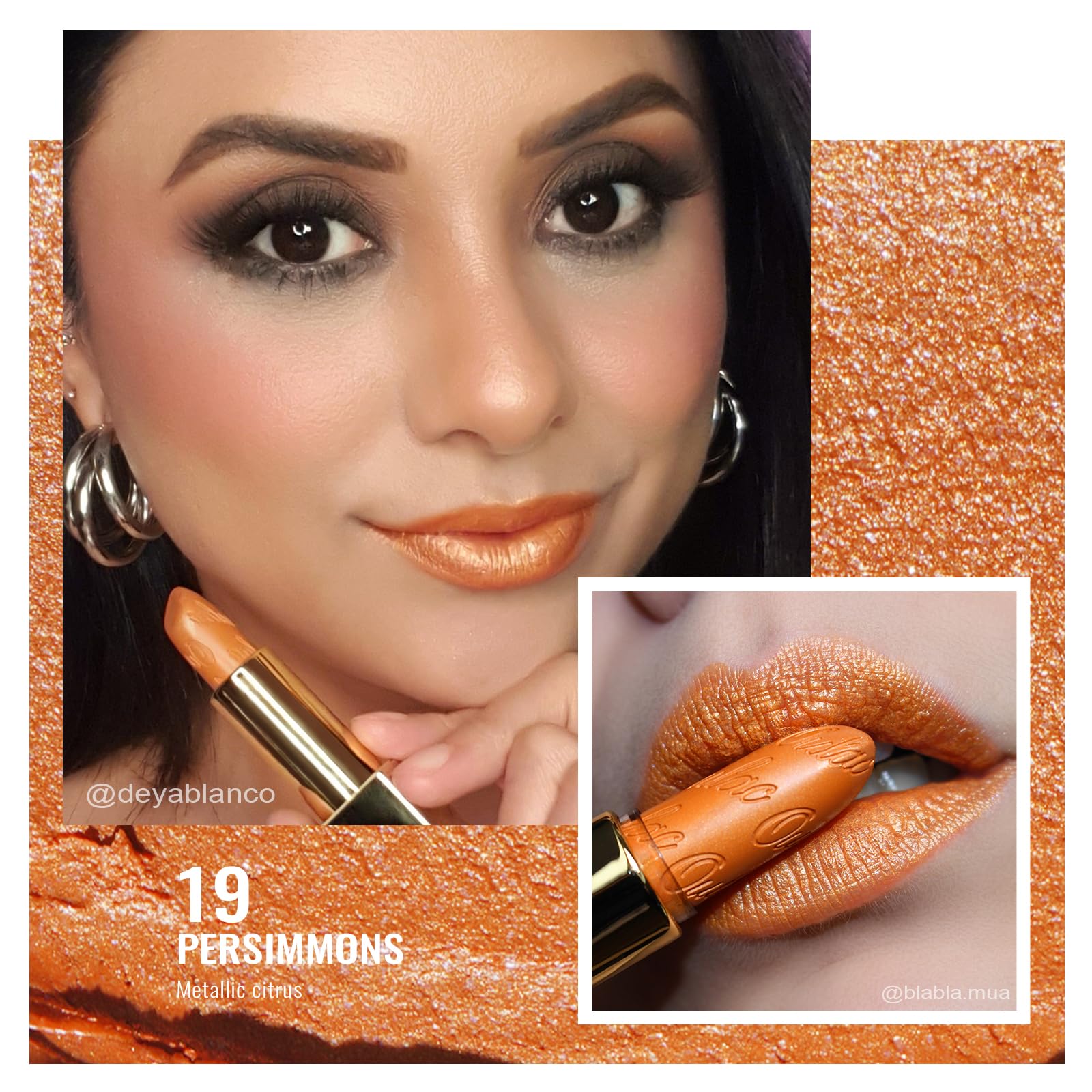 Oulac Orange Lipstick for Women with Metallic 3D Shine Lightweight Hydrating Formula, High Impact Lip Color, Vegan Beauty, Full