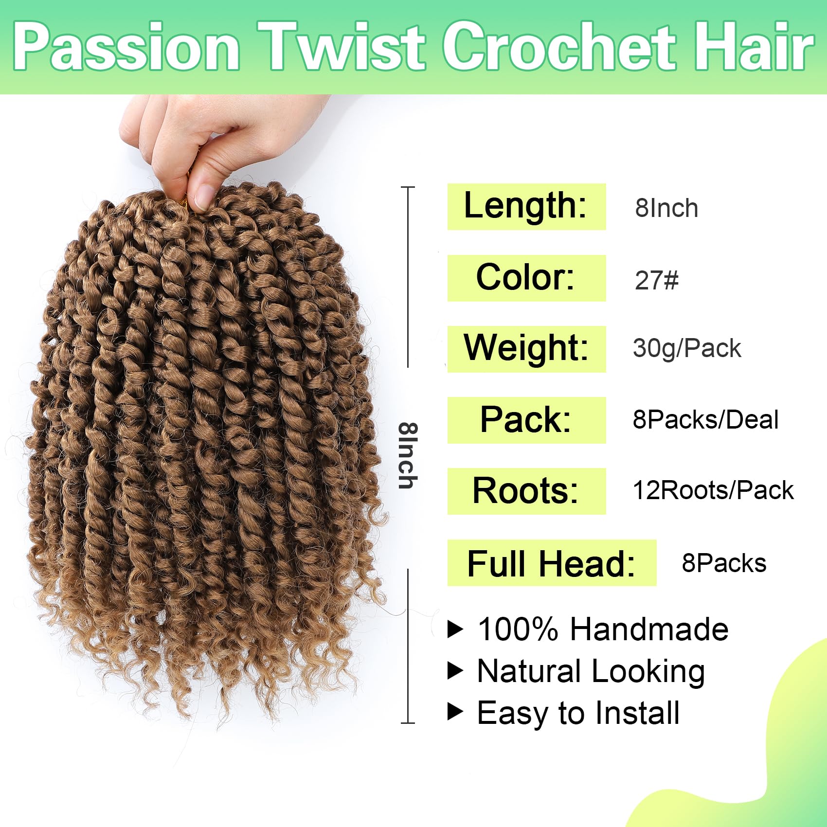 Passion Twist Crochet Hair 8Inch Passion Twist Hair 8 Packs Pre-Twisted Passion Twist Crochet Hair For Black Women Soft Passion