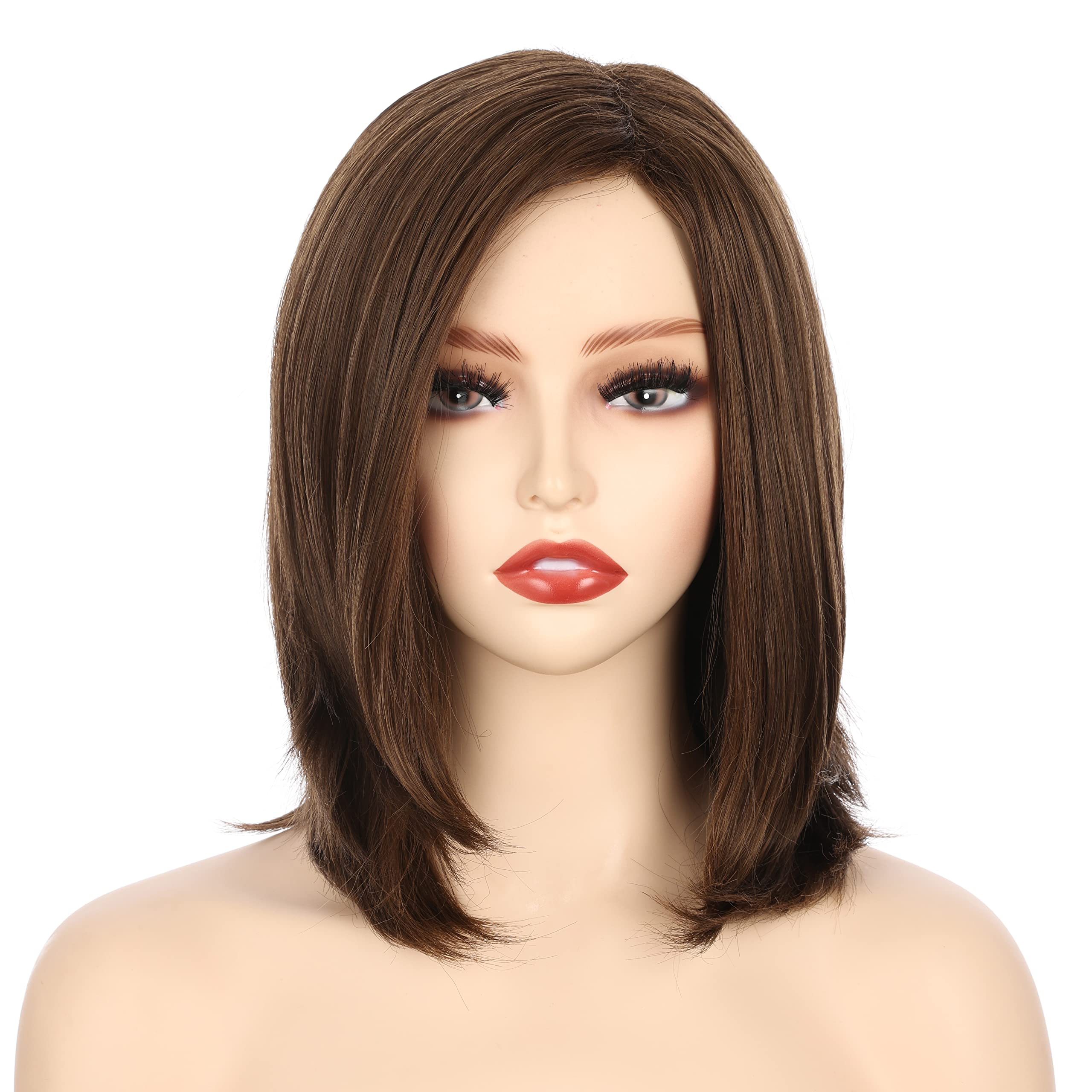 Onedor 11'' Short Straight Middle Part Synthetic Heat Resistant Bob Wigs, Full Head Hair Wigs for Women, Girls (RL6/8)