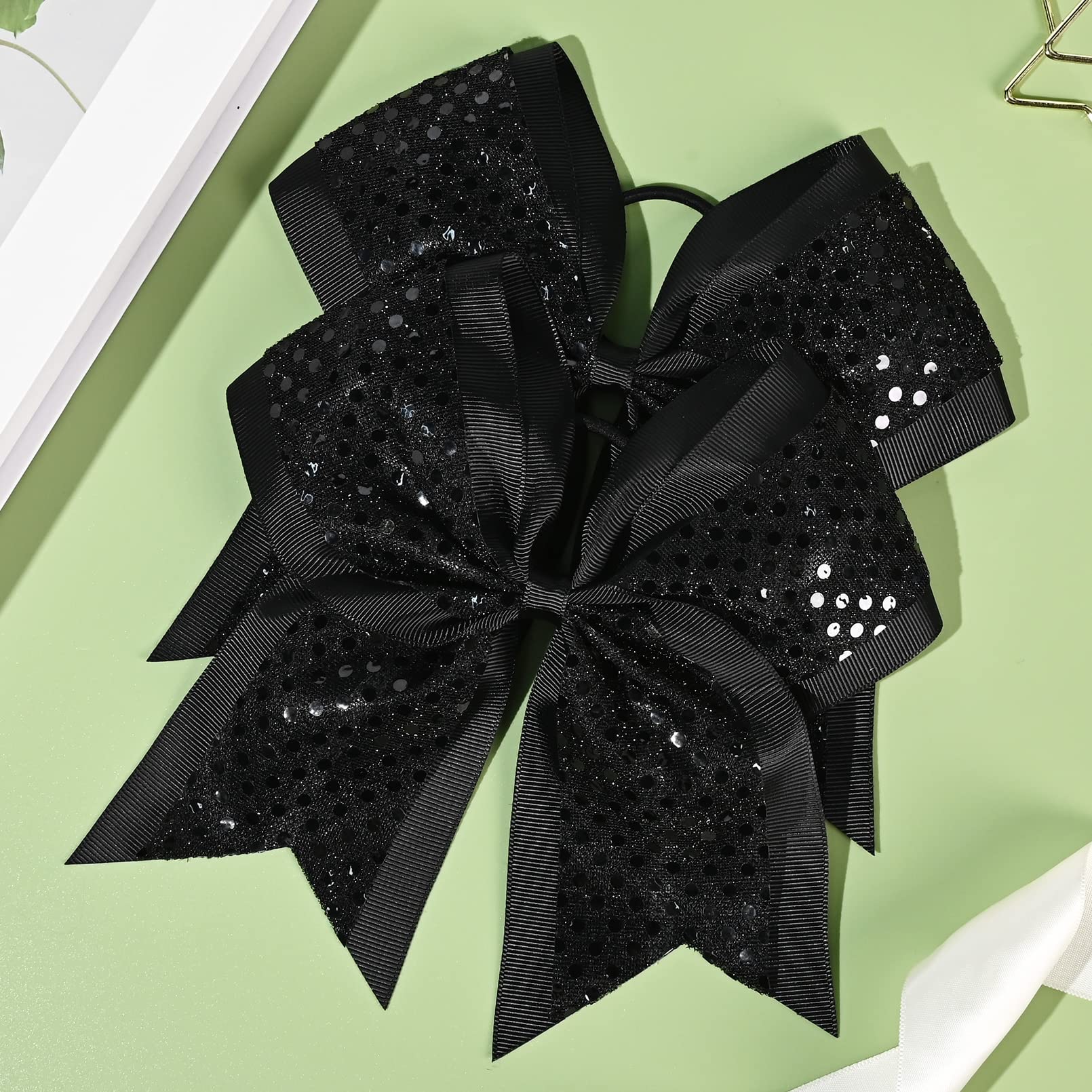 10 Pcs 8'' Large Glitter Cheer Bows Shiny Girl Hair Bows Ponytail Holder Sparkly Black Cheerleading Softball Team Bow Hair Acces