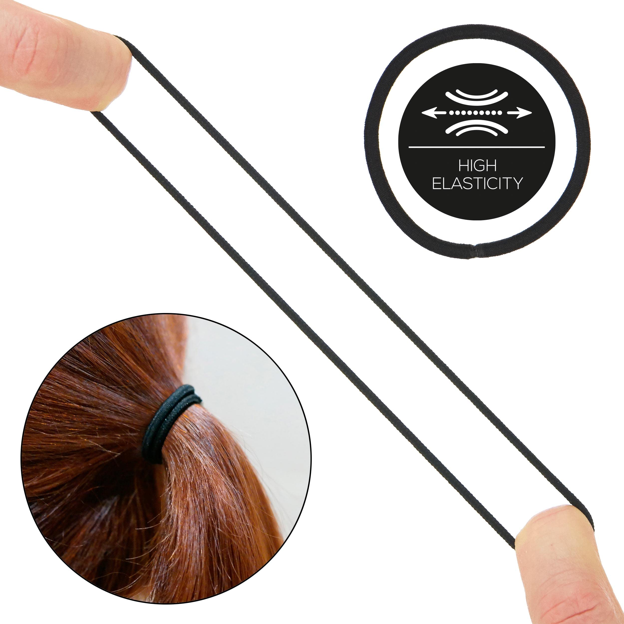 Expressions 216-Piece Hair Ties, 4Mm Elastics Classic Black Value Pack, Durable No Metal Bands For Women'S Ponytails, Thick, Cur