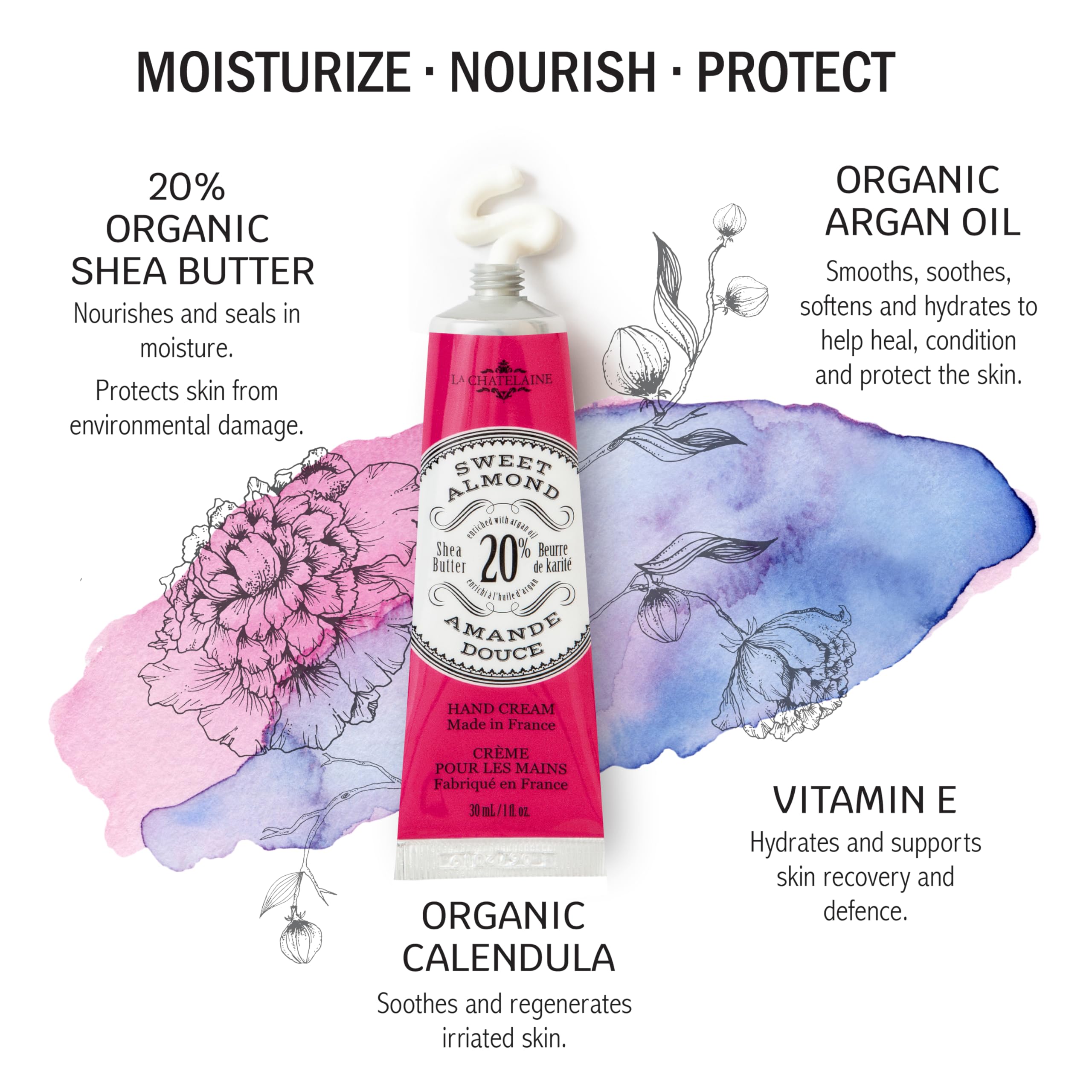La Chatelaine 20% Shea Butter Hand Cream Travel Size, Organic Argan Oil, Moisturizing, Nourishing, Repairing, Extra-Rich Hand Lo