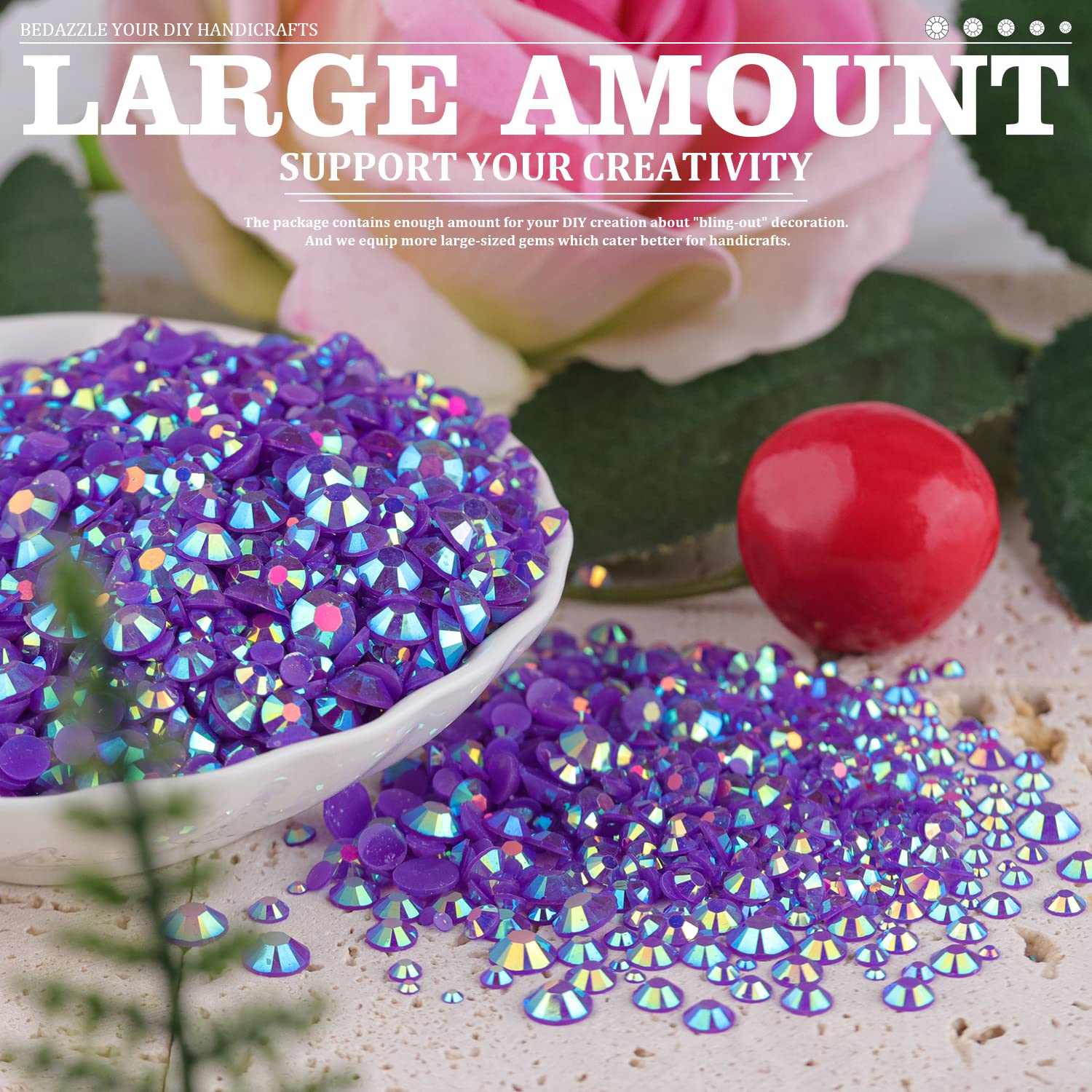 Belleboost Resin Rhinestones Kits, 2/3/4/5/6Mm Flatback Jelly Rhinestones, 1 Box Dark Purple Ab Non Hotfix Crystal Gems For Diy