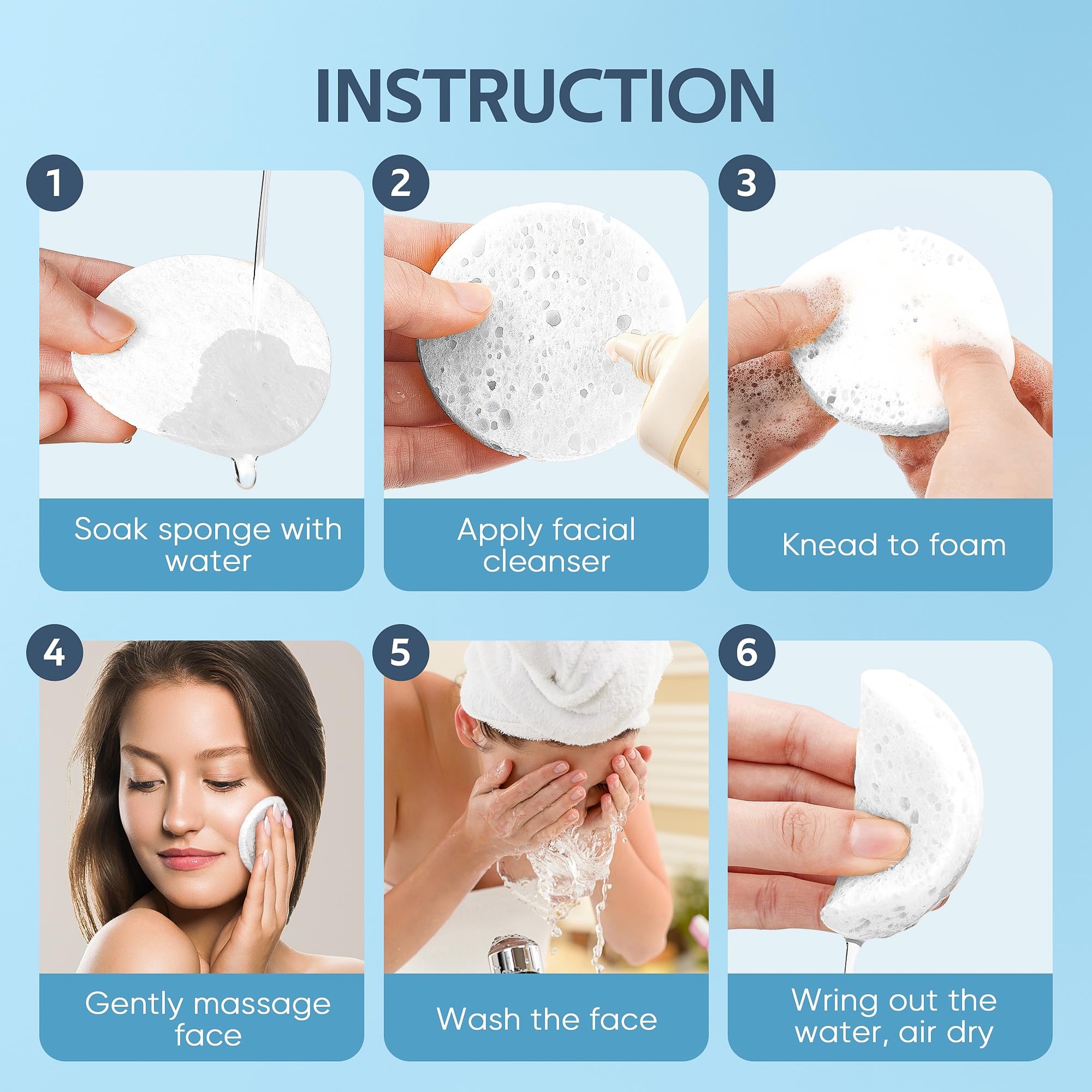 GAINWELL Compressed Facial Sponges, 50 Count, Reusable Makeup Remover, Portable, White