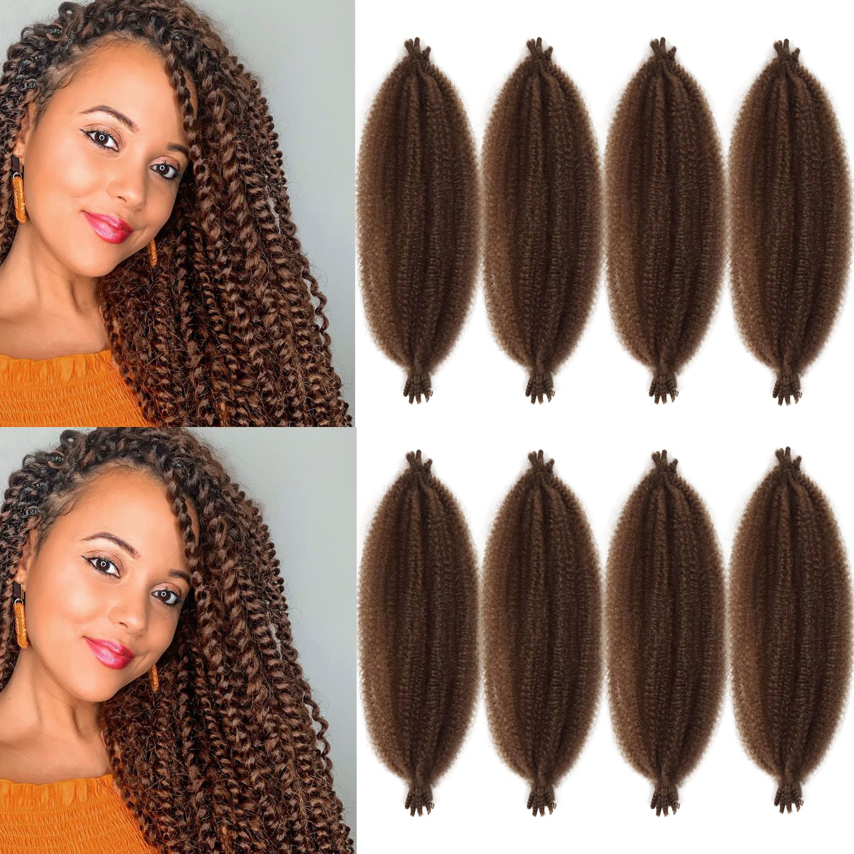 Marley Twist Braiding Hair Pre-Separated Springy Afro Twist 16 Inch 8 Packs Spring Twist Hair Kinky Twist for Faux Locs Crochet