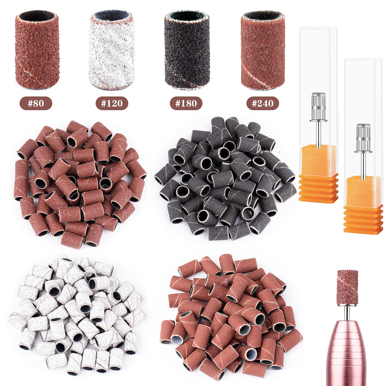 Rolybag Sanding Bands for Nail Drill Portable Nail Strap Set 3 Color Coarse Fine Grit Efile Sand Set 80#120#180#240#,2 Pieces 3/