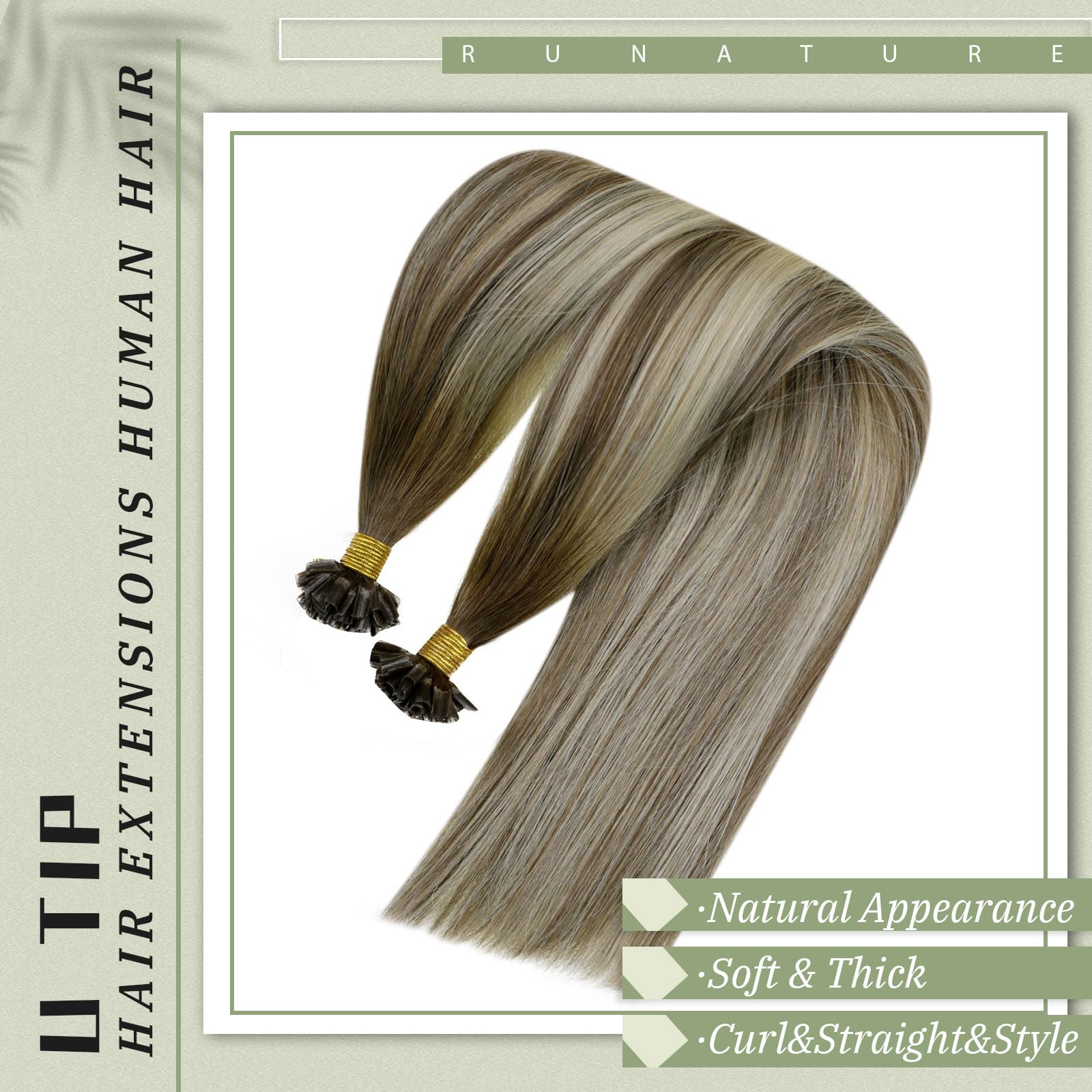 Runature Balayage U Tip Hair Extensions Real Human Hair 20 Inch Straight U Tip Human Hair Extensions Hot Fusion Ombre Walnut Bro