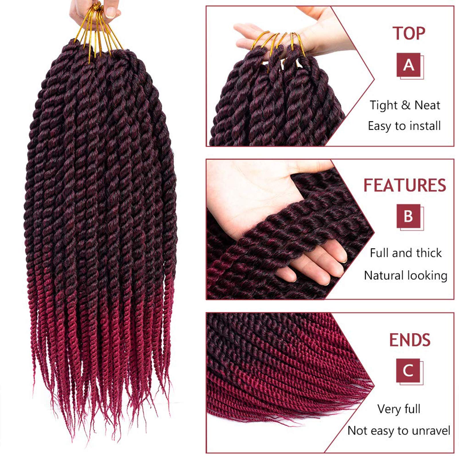 Havana Twist Crochet Hair 6 Packs 22 Inch Crochet Braids Senegalese Twist Crochet Hair Jumbo Havana Twist Crochet Braids(T1B/Bug