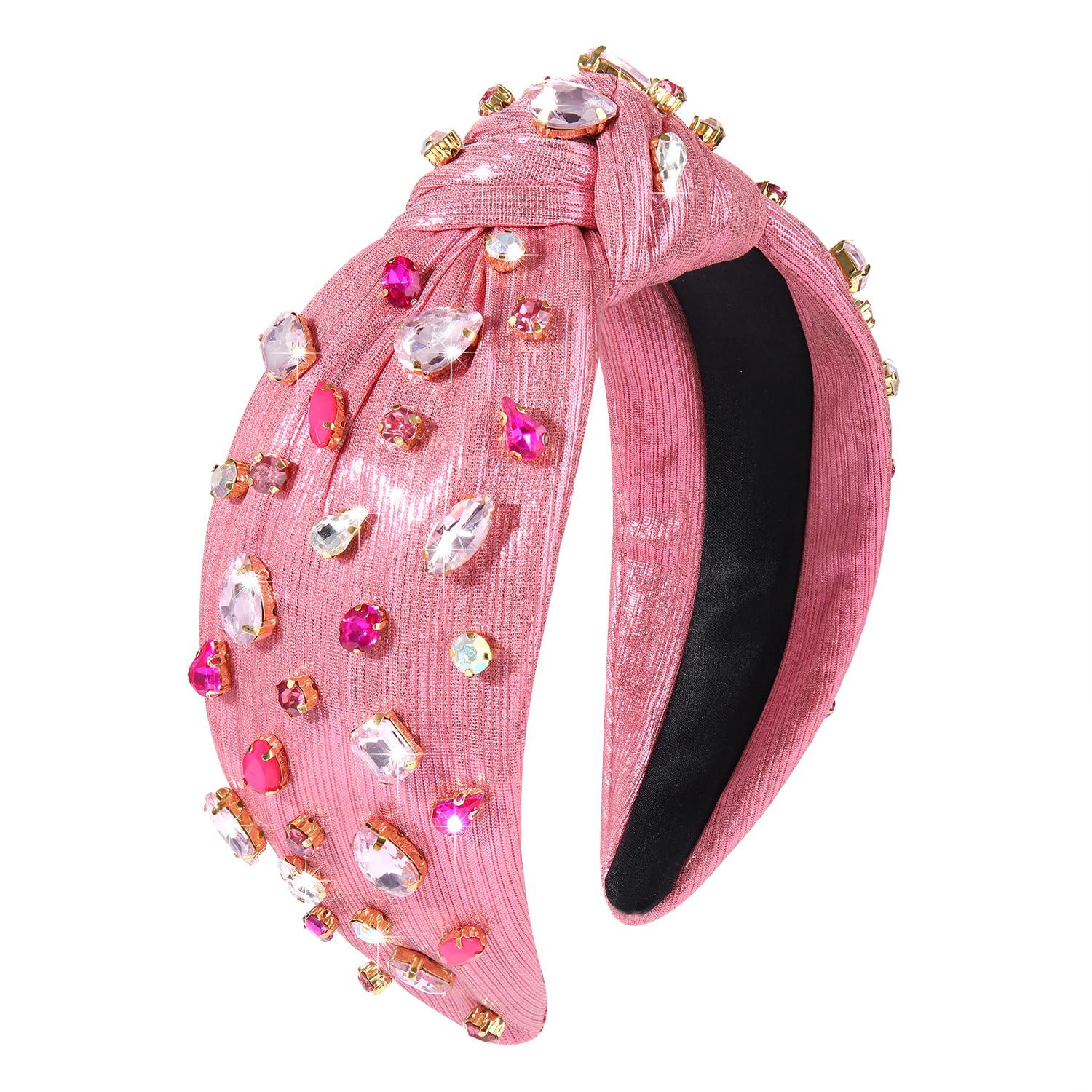 HEIDKRUEGER Crystal Knotted Headband Rose Red Beads Embellished Headband for Women Girls Sweet Fashion Hair Hoop Accessories (Pi