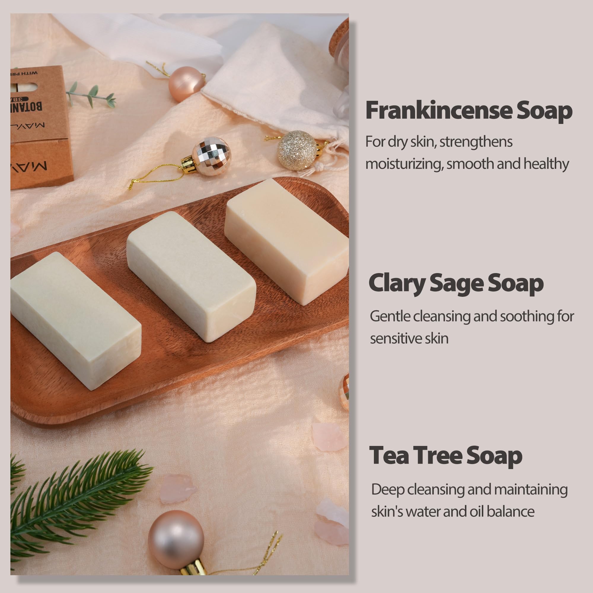 3 Pack Essential Oil Soap Bars, Pure Plant Body Soap Bar, Natural Face Bath Bar Frankincense Soap Cold Process Rich Creamy Lathe