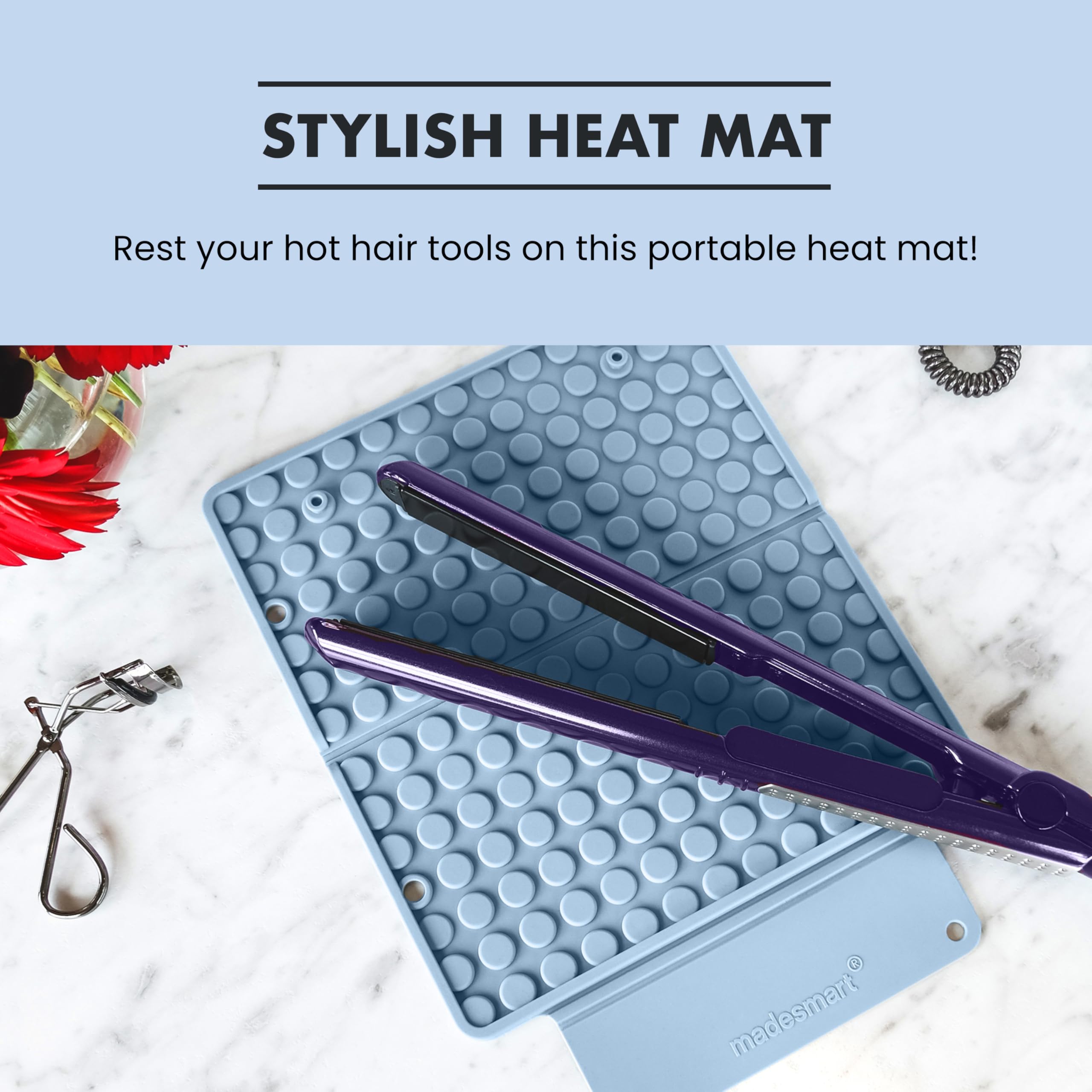 madesmart Large Styling Heat Mat - Grey | Vanity Collection | Heat-Resistant Silicone | Vanity & Countertop Protection | Wrap-Ar