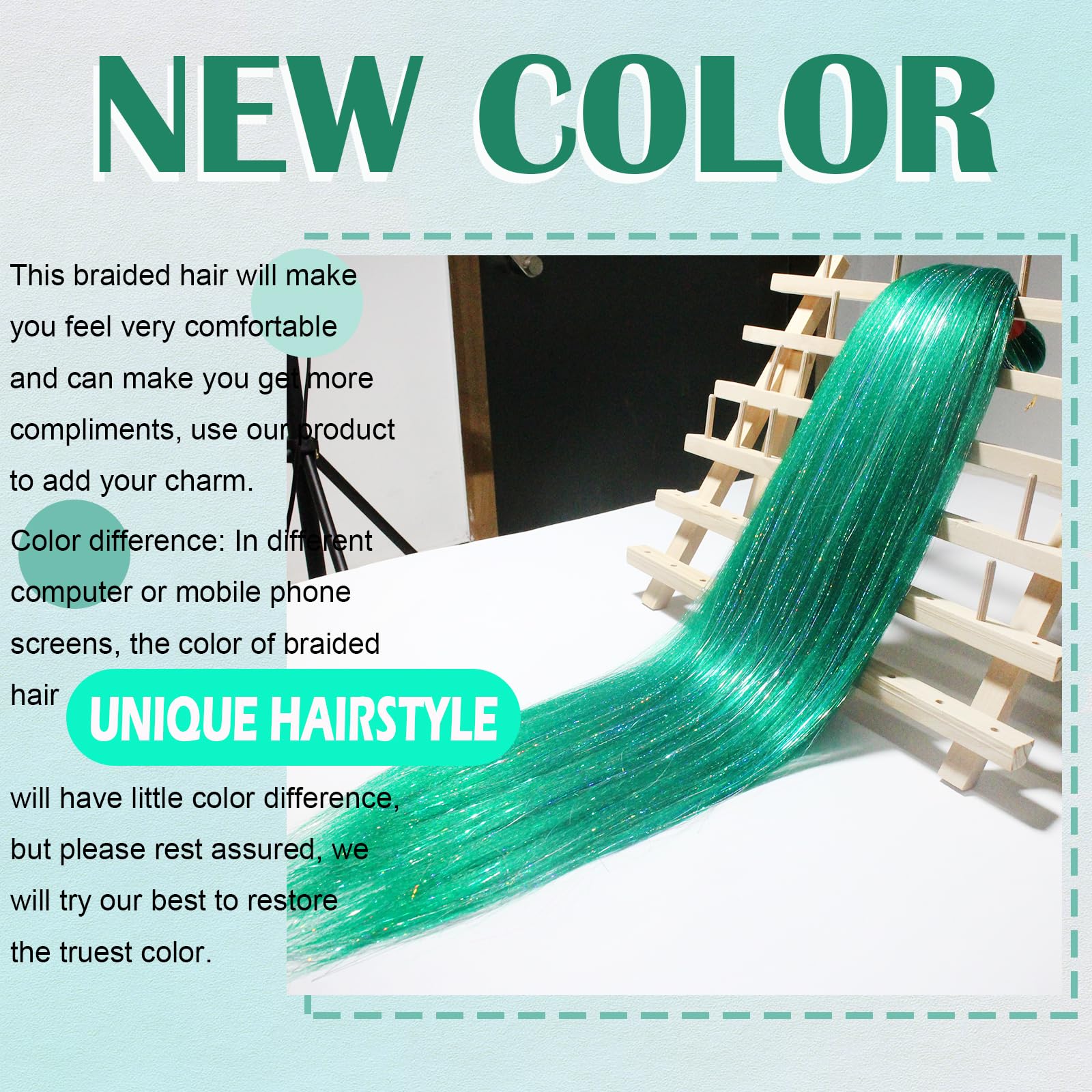 Sparkling Green Pre Stretched Braiding Hair 30 Inch Glitter Kanekalon Box Braid Hair Extensions Shinny 3 Packs Yaki Texture Pre