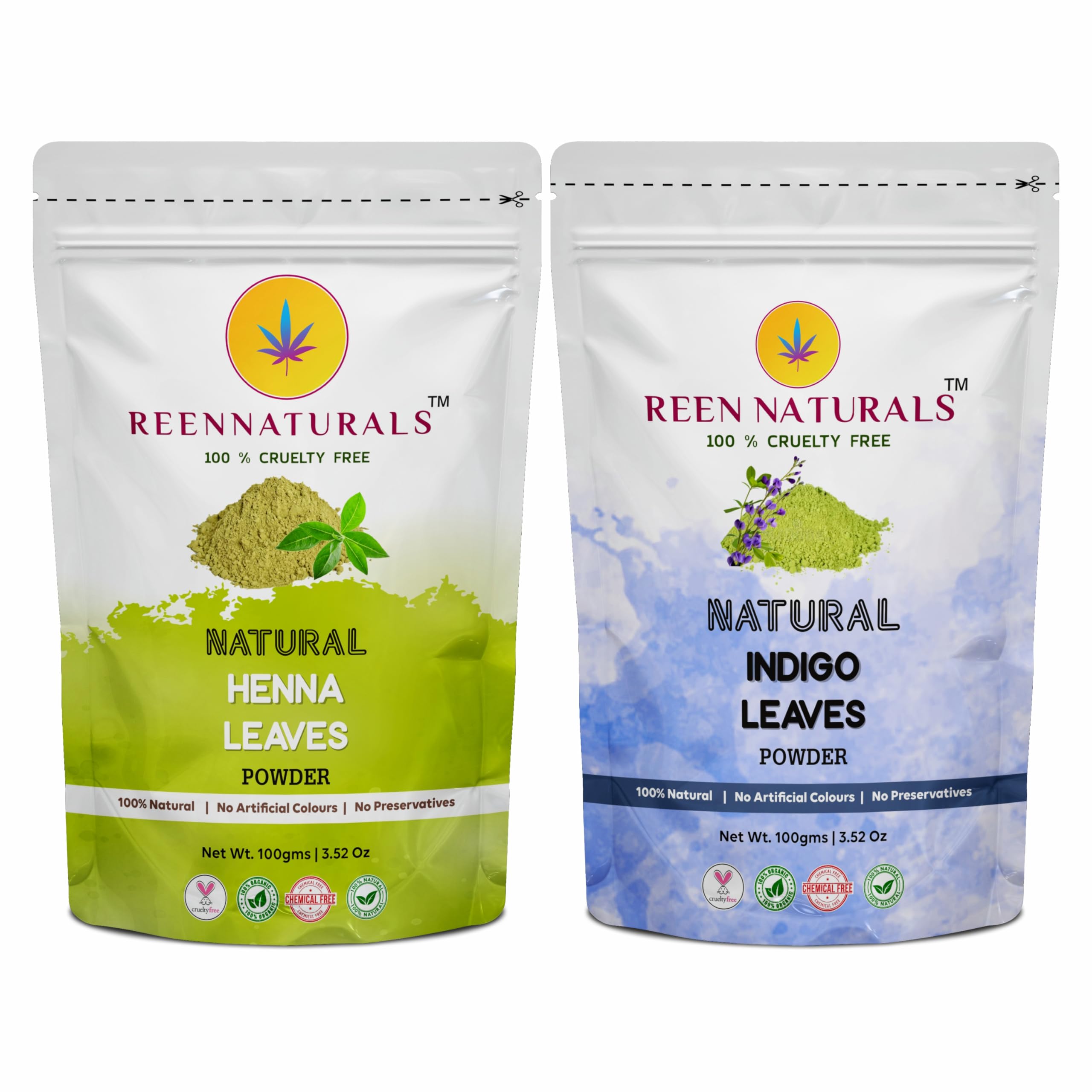 Reennaturals Reen Naturals Henna And Indigo Powder For Black Hair | Natural Hair Dye | Combo Pack Of 2 (100 Gms Each)