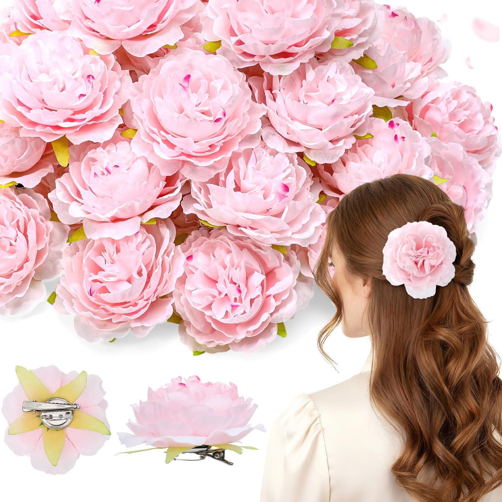Yuxung 40 Pack Peony Flowers Hair Clip Set 3.1 Inch Flowers Hairpin Brooch Artificial Bridesmaid Pin up for Women Peony Hair Acc