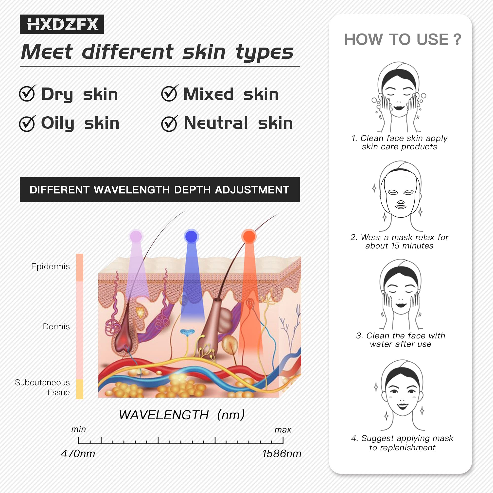Hxdzfx Led Facial Light Therapy Mask(Hk207)