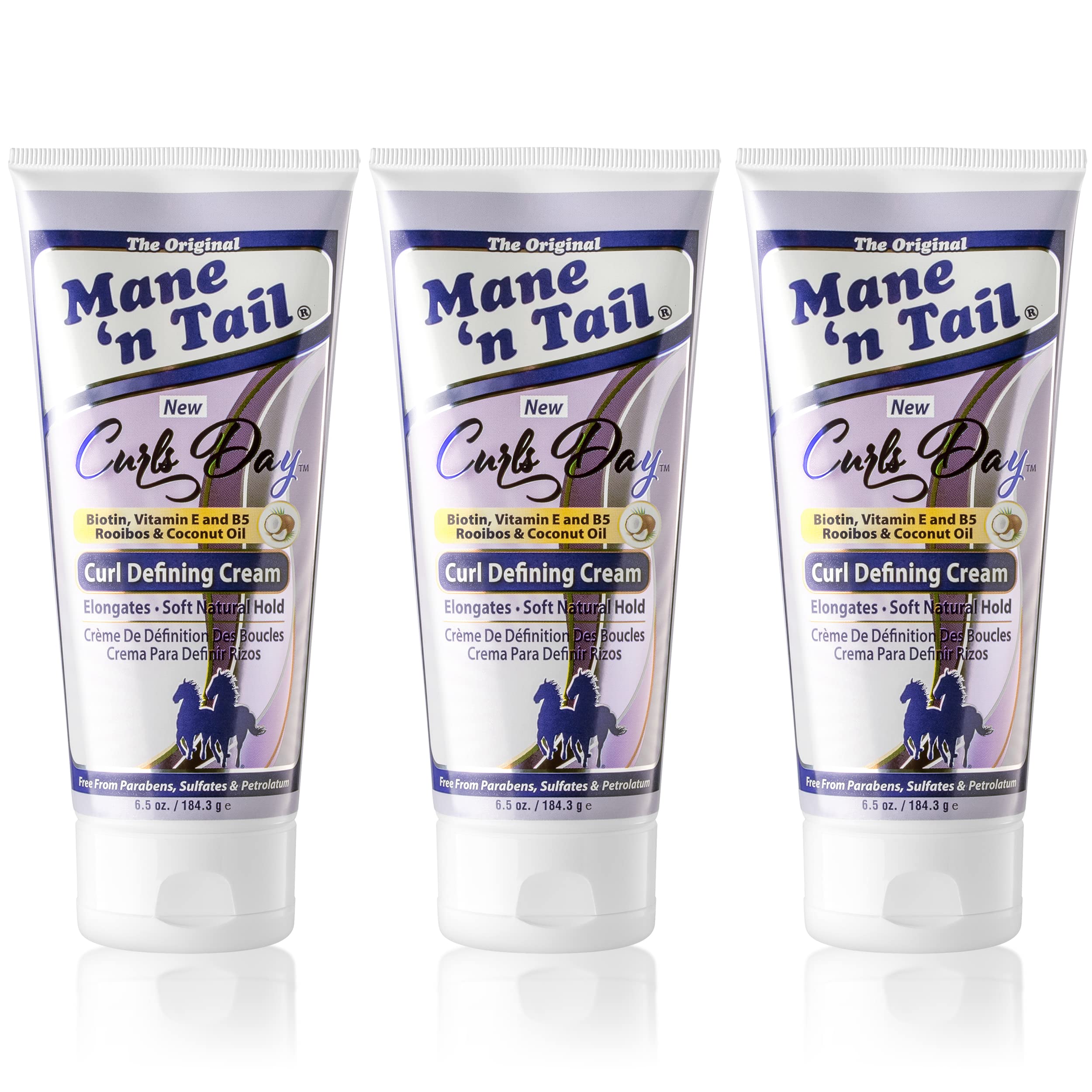 Mane 'n Tail Curls Day Curl Defining Cream (3 Pack) - Biotin, Vitamin E & B5, Rooibos & Coconut Oil for Soft, Natural Hold, Sulf