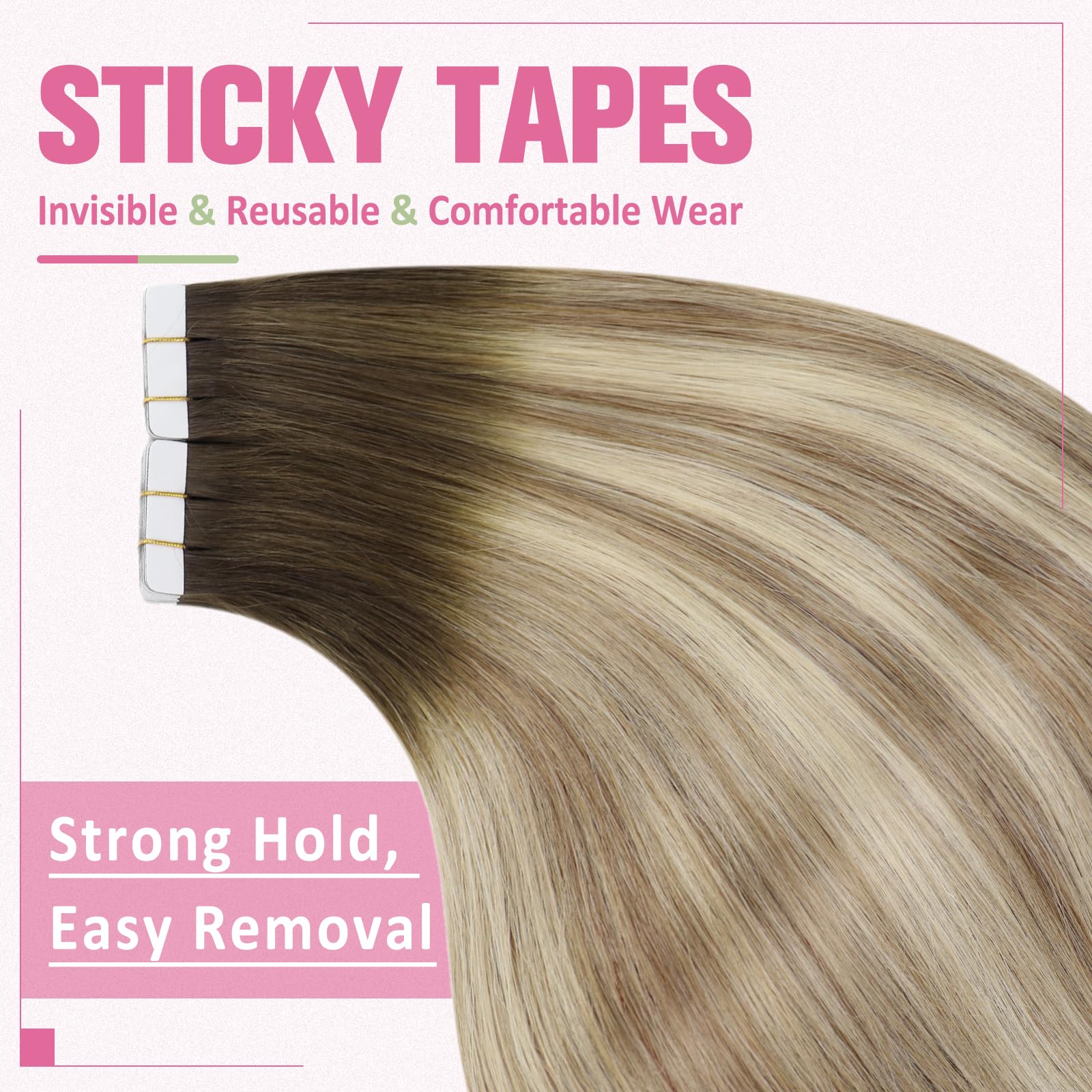 YoungSee Tape in Extensions Real Human Hair Balayage Tape in Hair Extensions Human Hair Brown Balayage Blonde Tape in Hair Exten