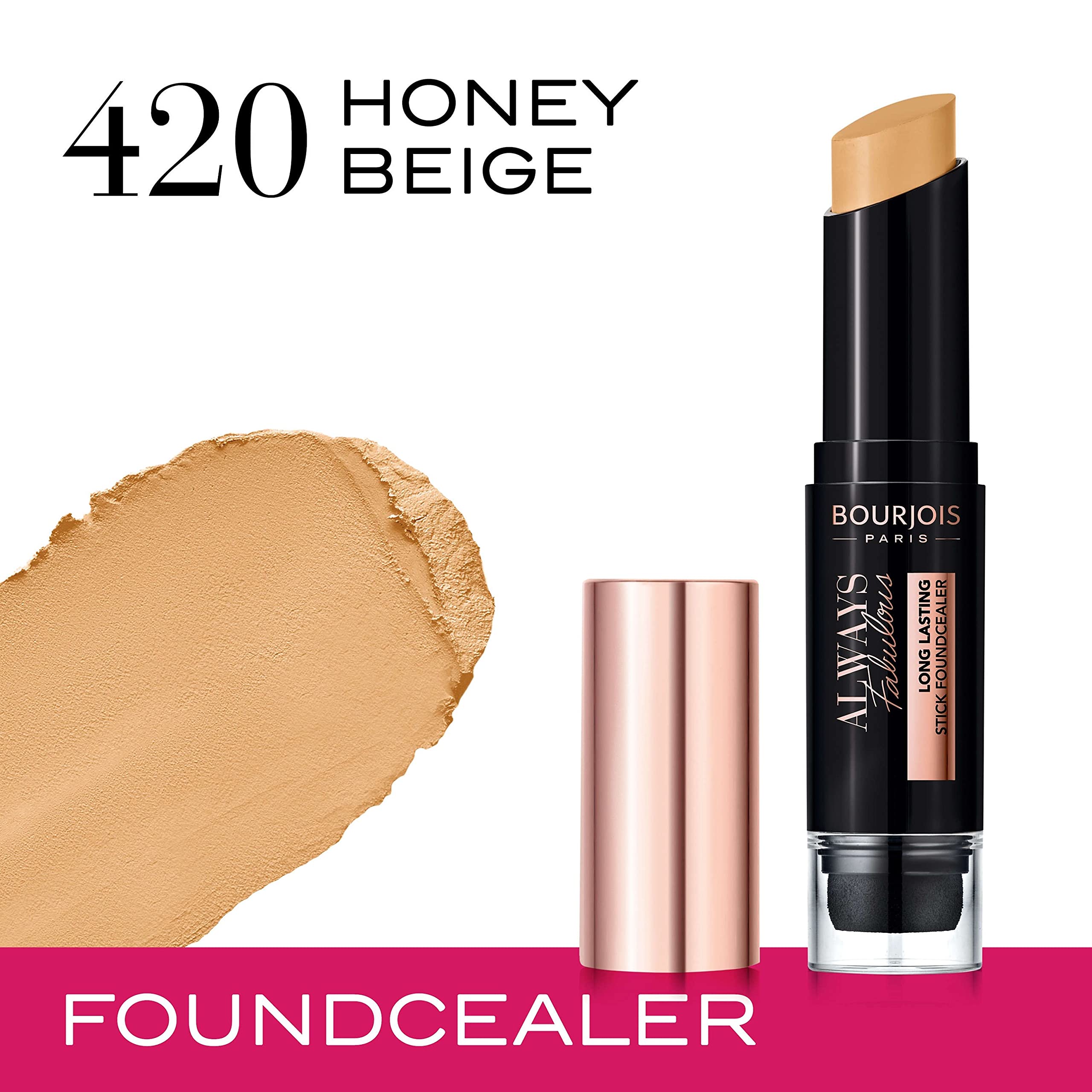 Bourjois Always Fabulous 24 Hour 2-in-1 Foundation and Concealer Stick with Blender, 420 Honey Beige