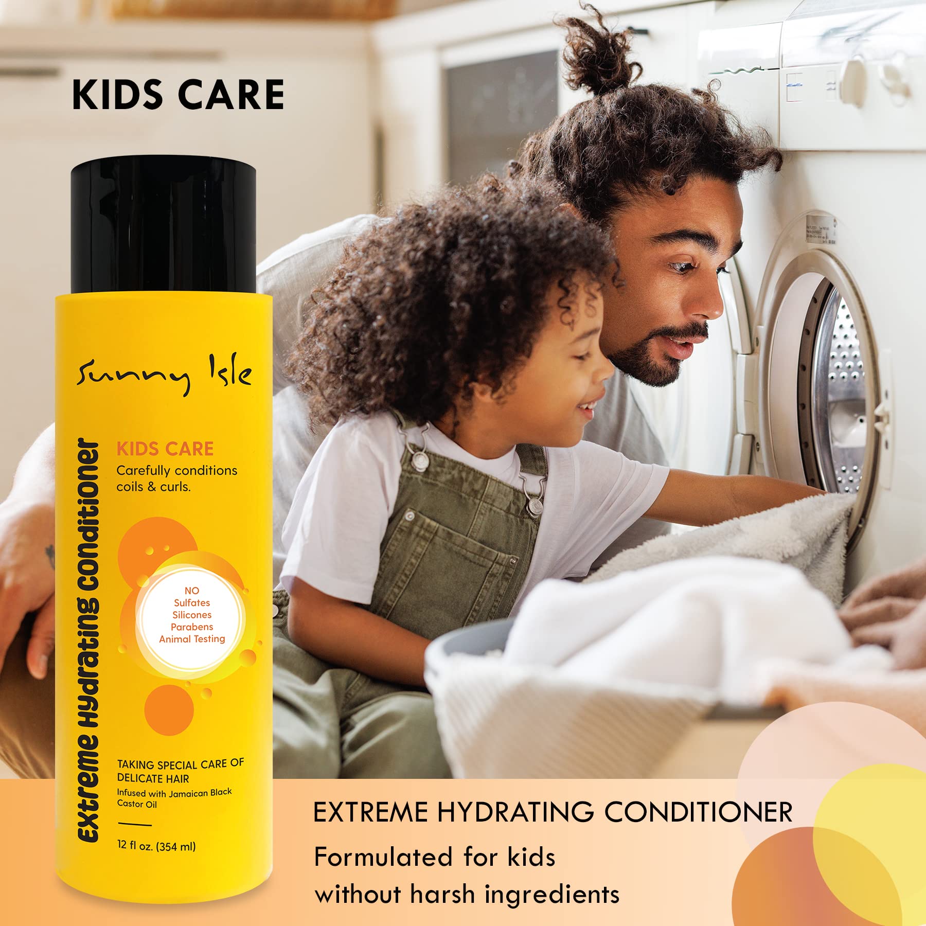 Sunny Isle Kids Care Extreme Hydrating Conditioner 12oz | Gentle Care Conditioner for Children's Coils, Waves & Curls | Infused