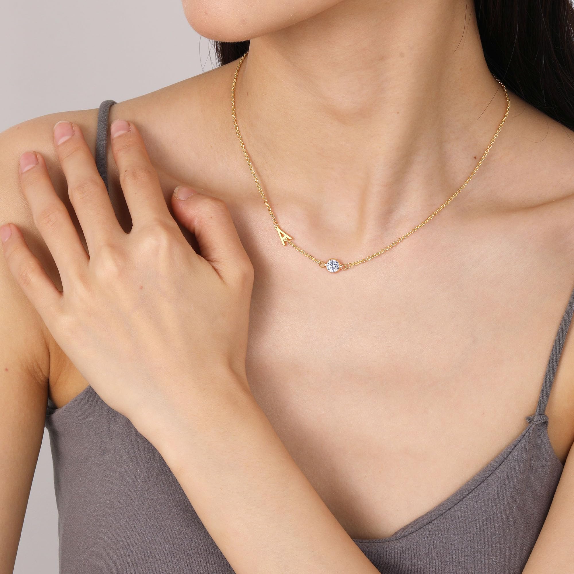 Birthstone Necklace for Women 14K Gold Plated Initial D Necklace February Birthstone Jewelry Dainty Choker Necklace Amethyst Bir