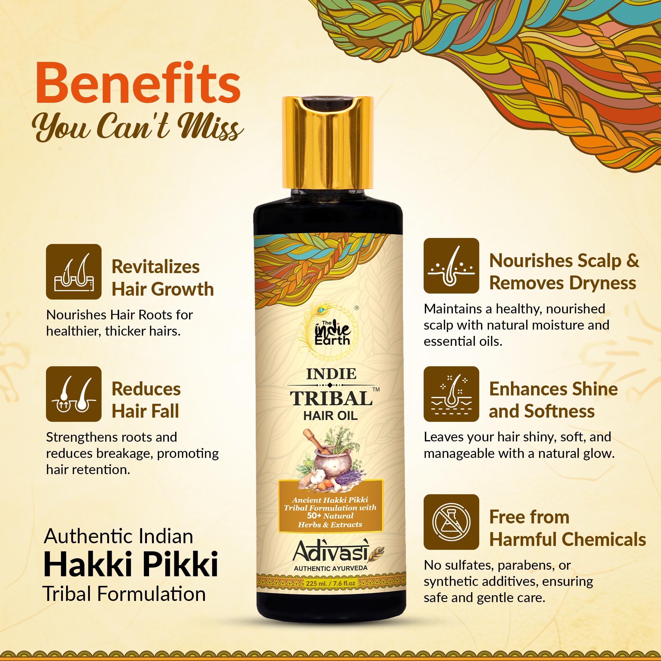 The Indie Earth Indie Tribal Adivasi Hair Oil Based On Hakki Pikki Tribes Hair Care Formula With 50+ Potent Ingredients Includin