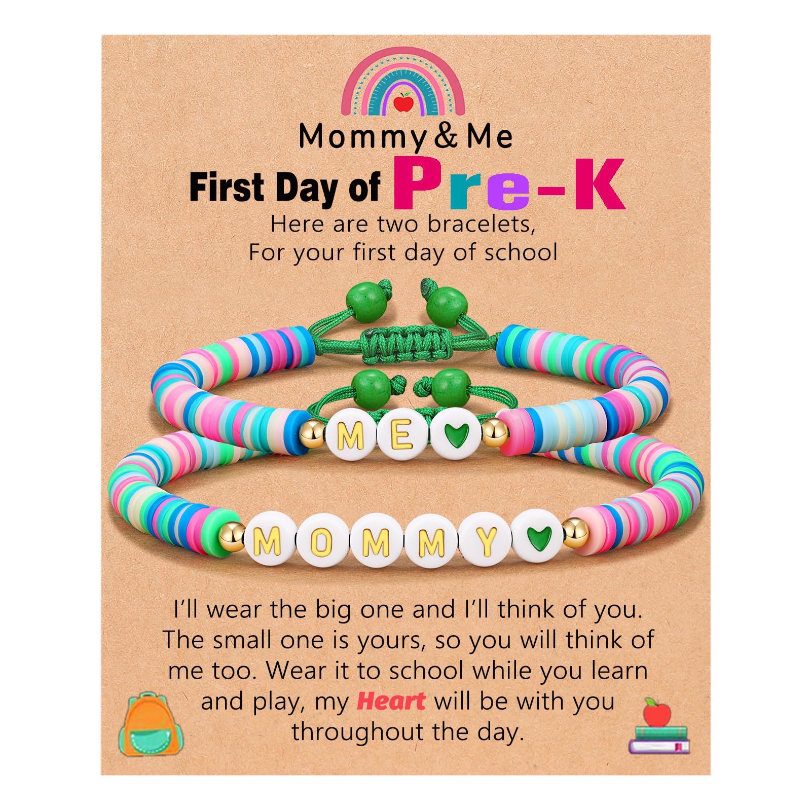 UNGENT THEM First Day of Pre K Preschool Bracelet, Back to School Bracelet Mommy and Me First Day of School Bracelet Mom and Dau