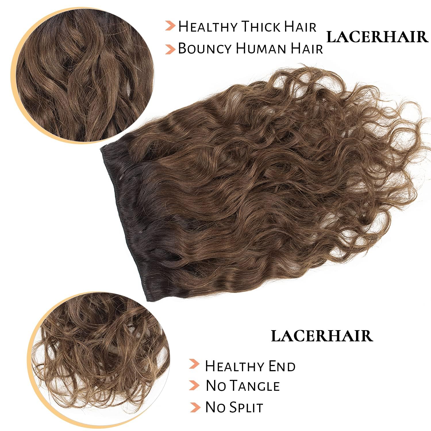 Lacerhair Natural Hair Extensions Natural Wave Brown Curly Clip In Hair Extensions Soft Thick Hair Curly Real Virgin Remy Human