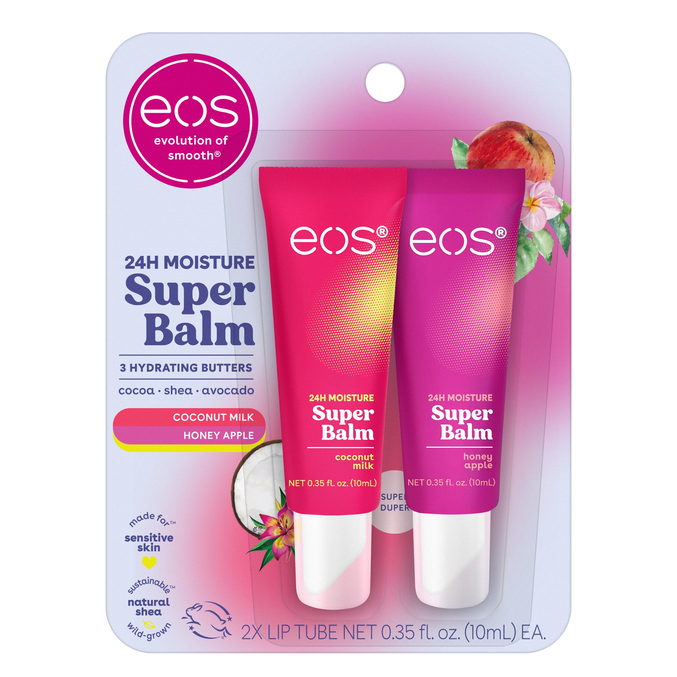 Eos 24H Moisture Super Balm- Coconut Milk & Honey Apple, Lip Mask, Day Or Night Lip Treatment, Made For Sensitive Skin, 0.35 Fl