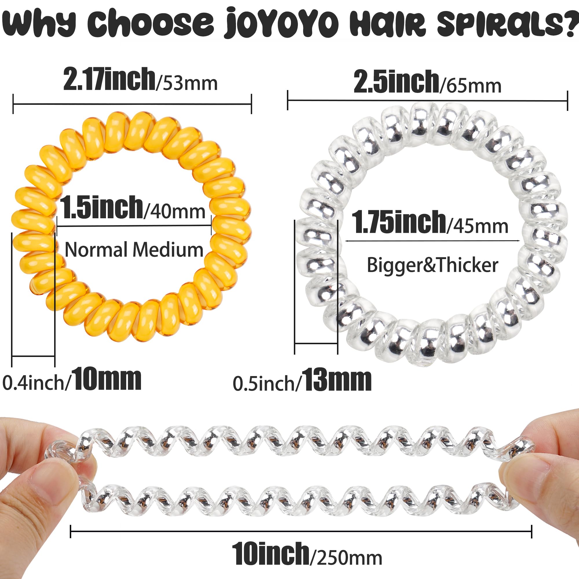 Joyoyo 40 Pack Spiral Hair Ties,Coil Hair Bands Waterproof Hair Accessories For Women Girls,Phone Cord Ponytail Holders Hair Coi