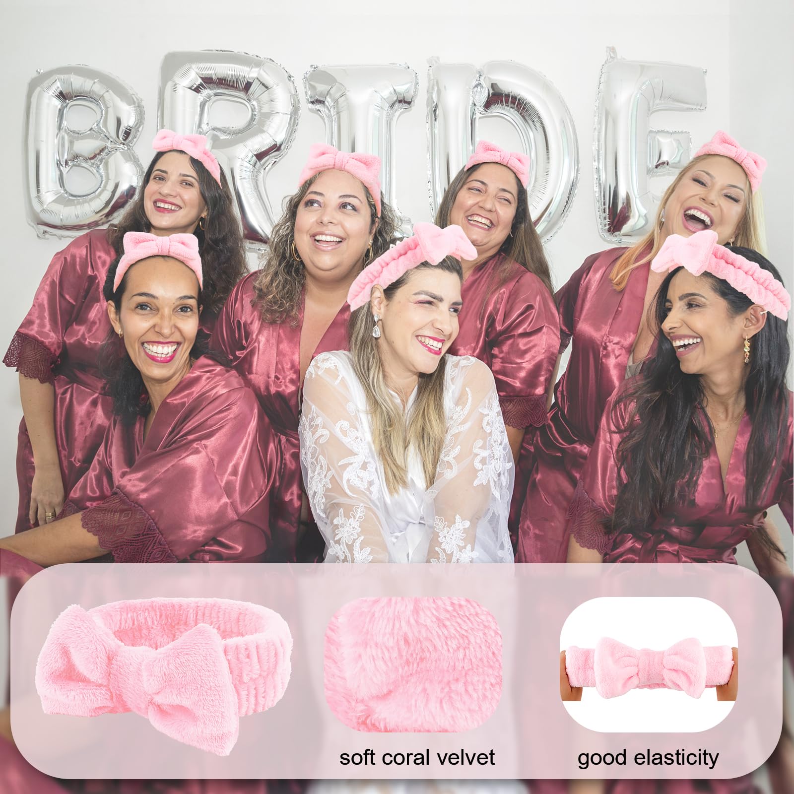 Whavel 9 Pack Pink Makeup Headbands For Facial Skincare, Soft Fluffy Headbands For Face Washing, Bachelorette Spa Party Favors (