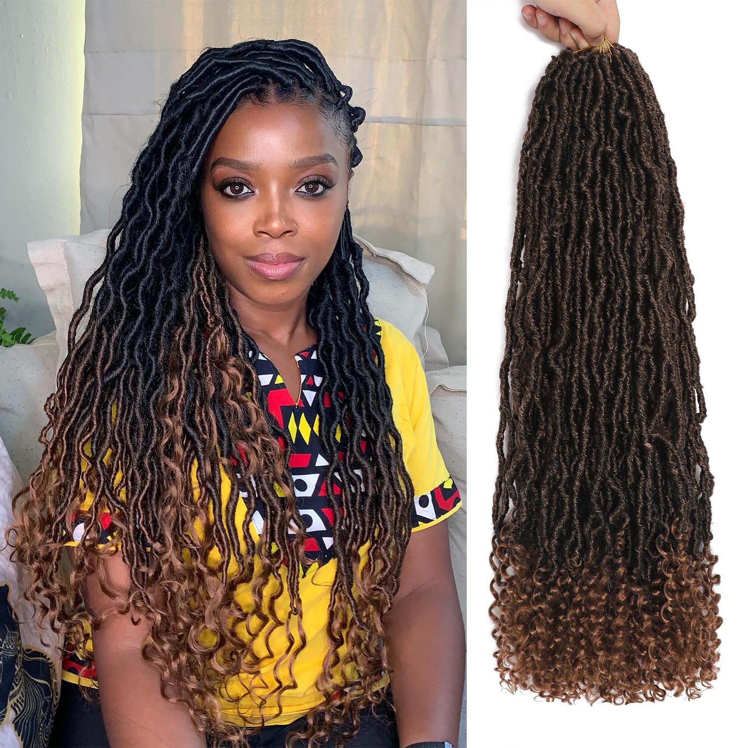 Faux Locs with Curly Ends 24 inch Faux Locs Crochet Hair 7 Packs Soft Locs with Curly Ends 12 Strands Pre looped Crochet Hair Ex