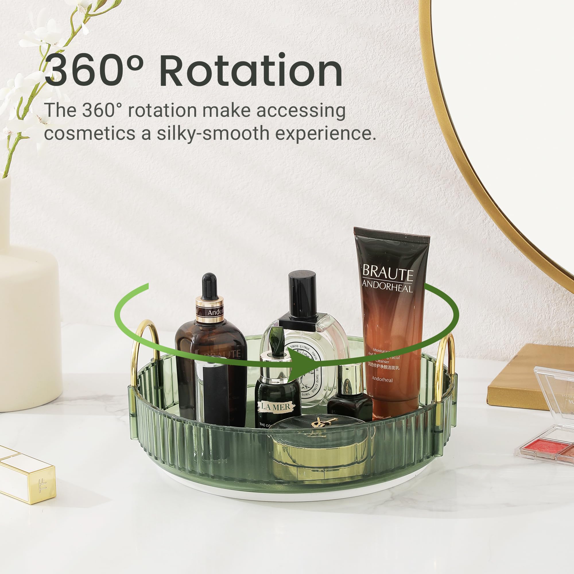 Rotating Makeup Organizer For Vanity, Large Skincare Make Up Organizers For Bathroom Counter, Clear Makeup Perfume Dresser Organ