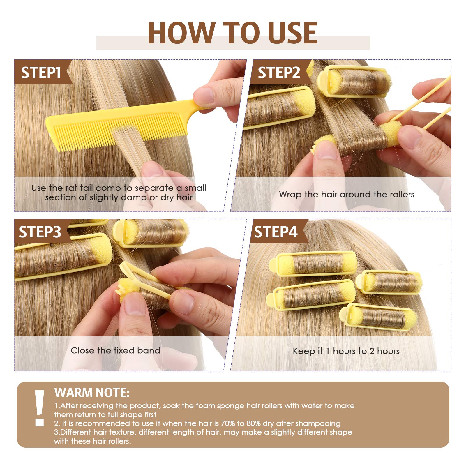 43 Pieces Soft Foam Sponge Hair Rollers 0.59 Inch Set With Stainless Steel Comb For Curling And Styling (Yellow)