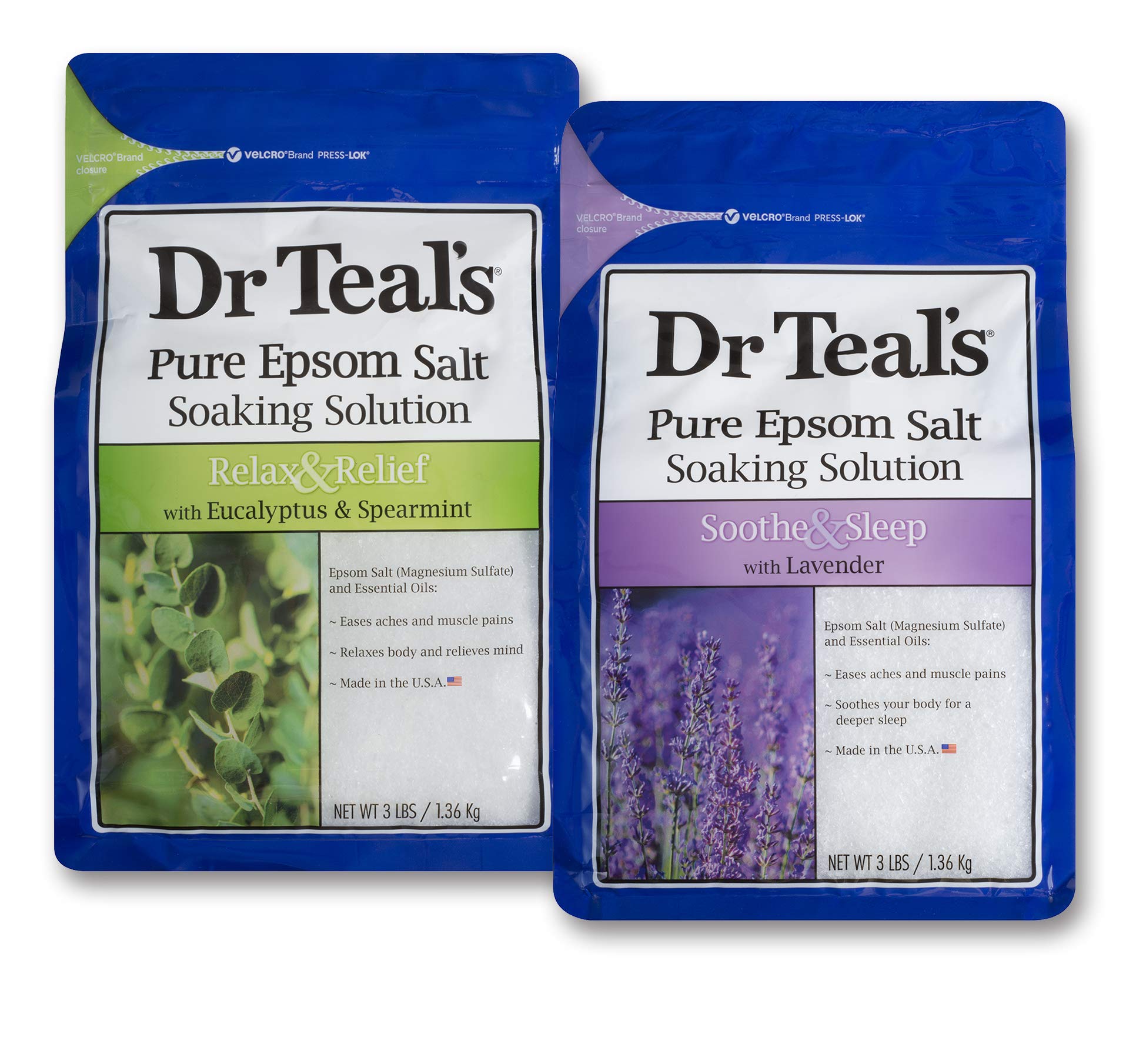 Dr Teal'S Epsom Salt Bath Soaking Solution Gift Set (Eucalyptus And Lavender 2 Pack, 3Lb Each) - Soothe And Sleep & Relax And Re