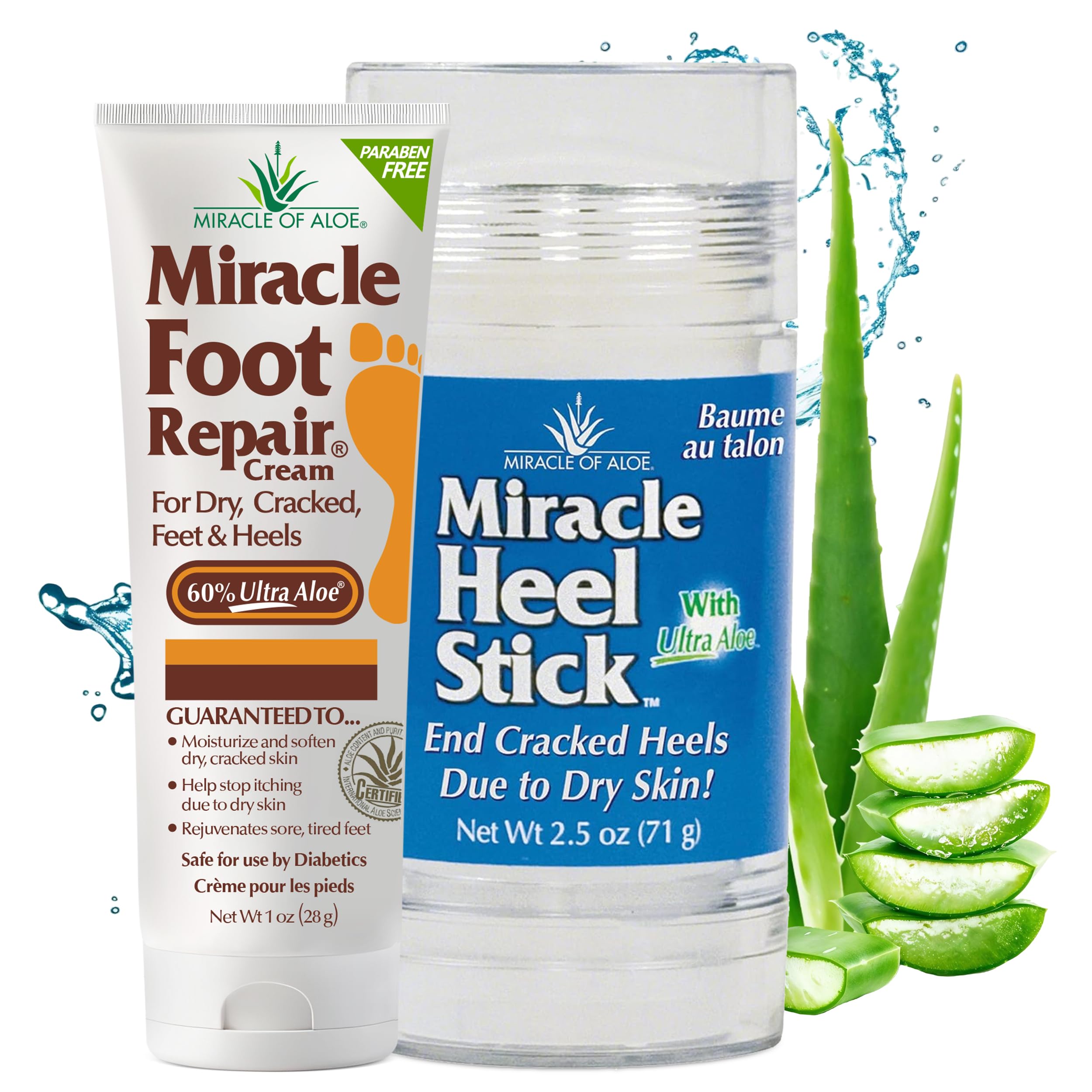 Miracle Heel Stick 25 Oz Stick And Miracle Foot Repair 1 Oz Tube Made With Pure Ultraaloe Gel Keeps Feet And Heels Looking And F