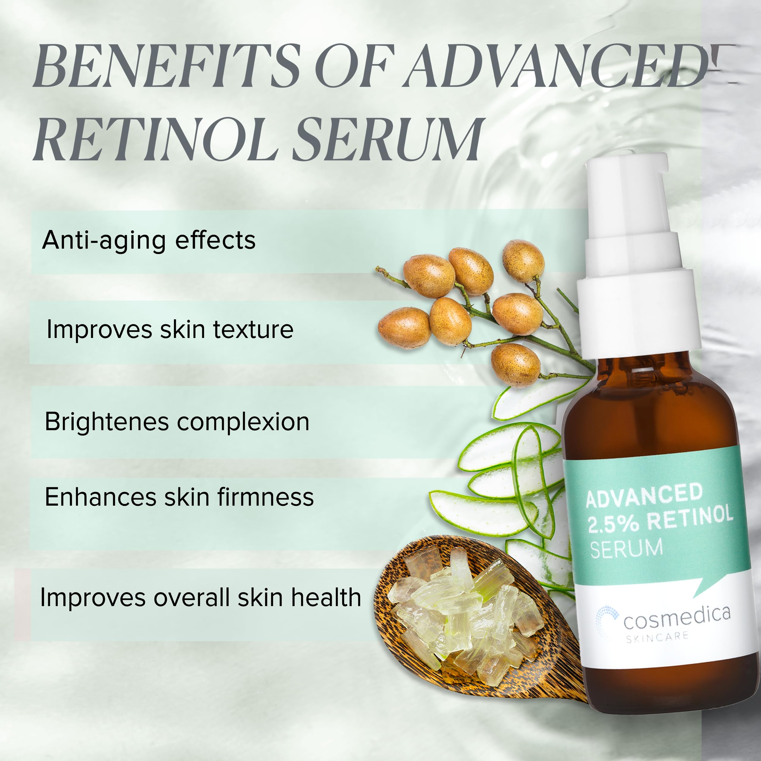 Cosmedica Skincare's Advanced 2.5% Retinol Serum w/Green Tea, Hyaluronic Acid & Vit E - Anti-Aging, Skin Revitalizing, Hydrating