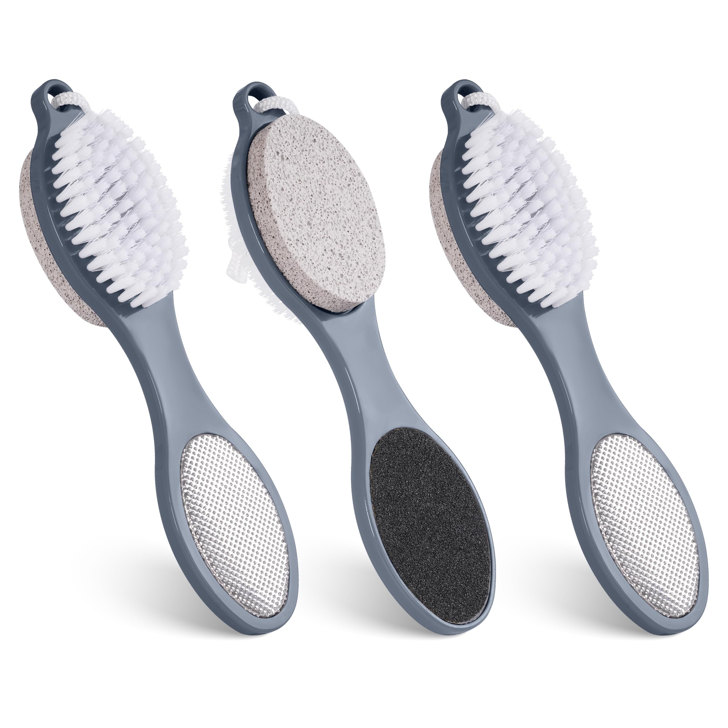 3 Pcs 4 In 1 Foot Brush For Use In Shower With Pumice Stone, Foot Rasp And Sandpaper, Foot Scrubber Brush For Feet, Dead Skin Re