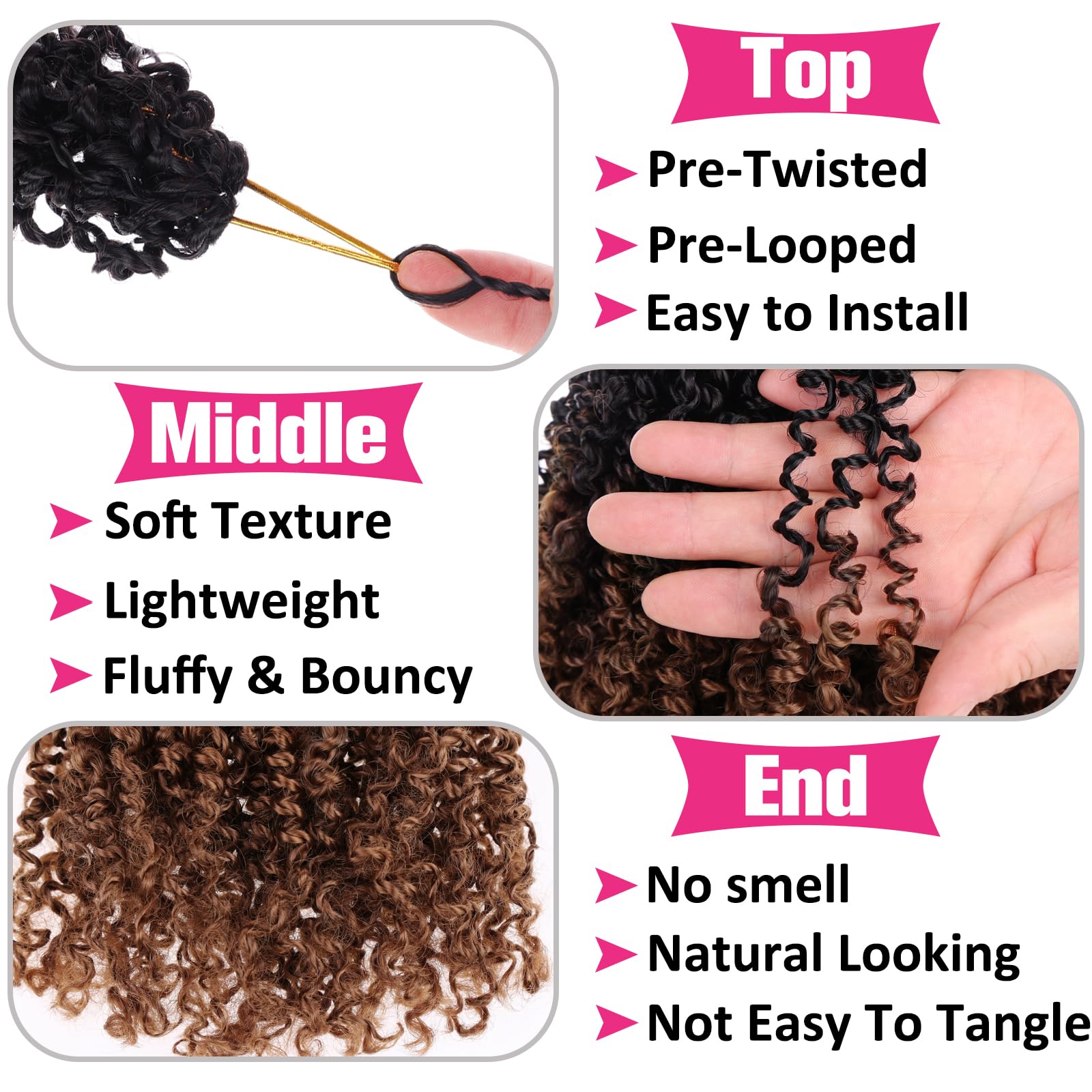 Unionbeauty 10 Inch Pre-Twisted Yanky Twists Crochet Braids Hair 8Pcs Pre-Looped Ombre Brown Senegalese Twist Micro Passion Twis
