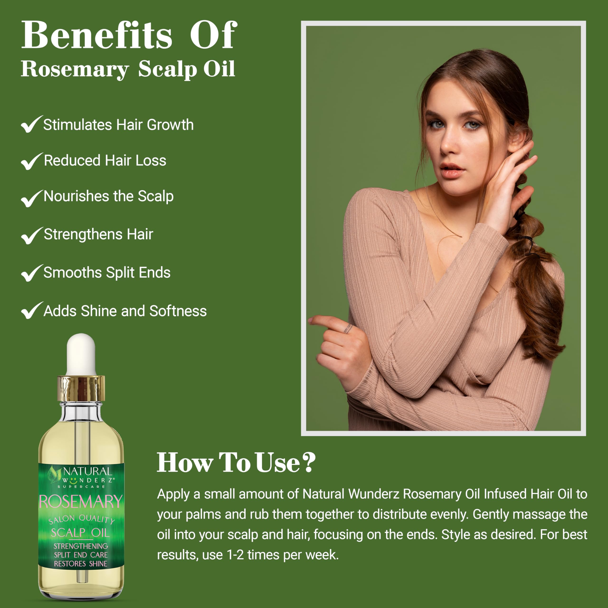 Natural Wunderz Rosemary Hair Oil, Supports Hair Growth, Thickening Serum And Strengthening Split End Case For Dry And Damaged H